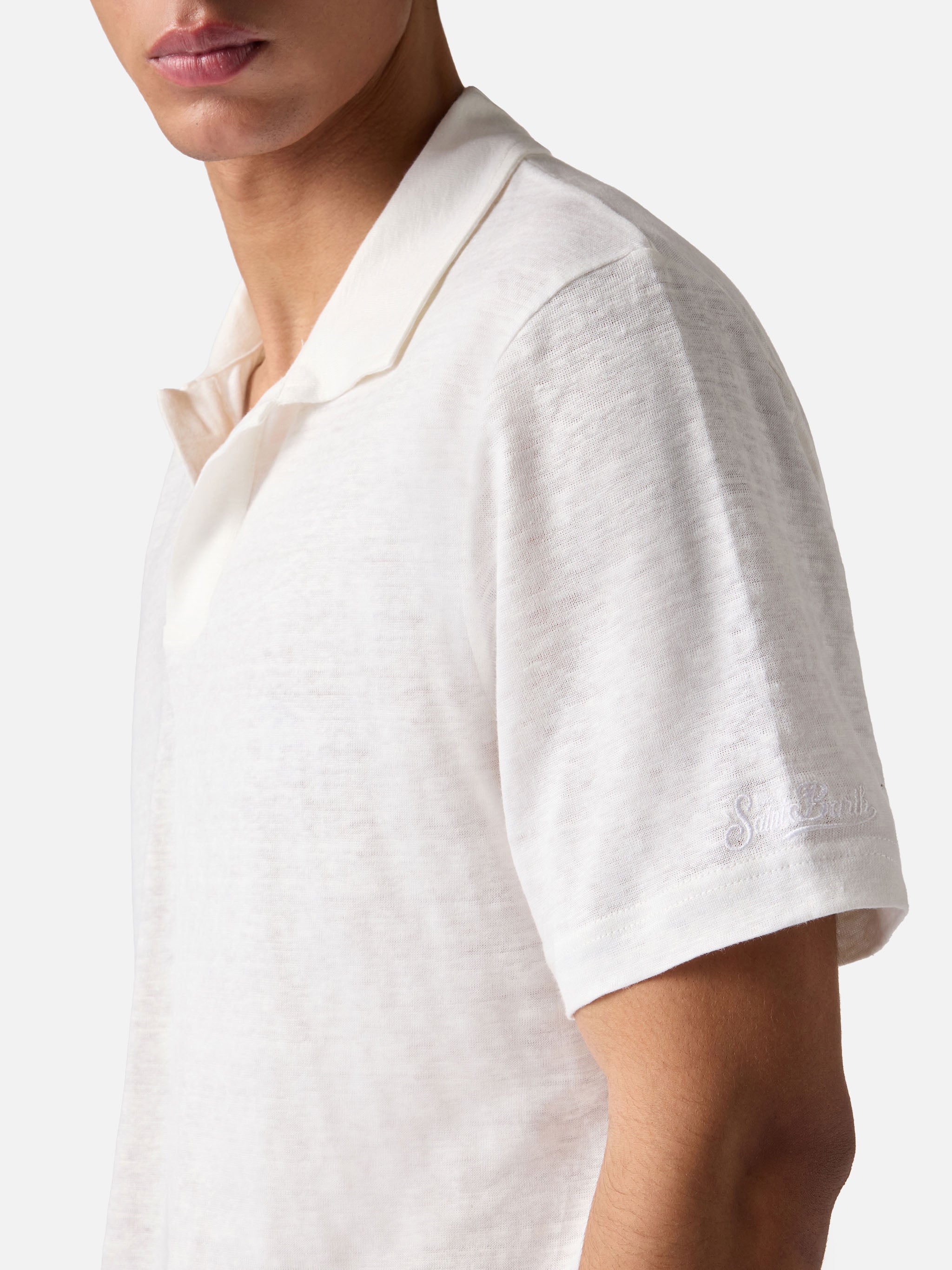 mc2-saint-barth-polo-fraser-in-puro-lino-bianco-polo-uomo-maniche-corte-vestibil image 2