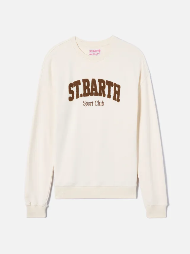 mc2-saint-barth-felpa-donna-stardust-crema-con-logo-effetto-spugna-e-ricamo-spor image 1