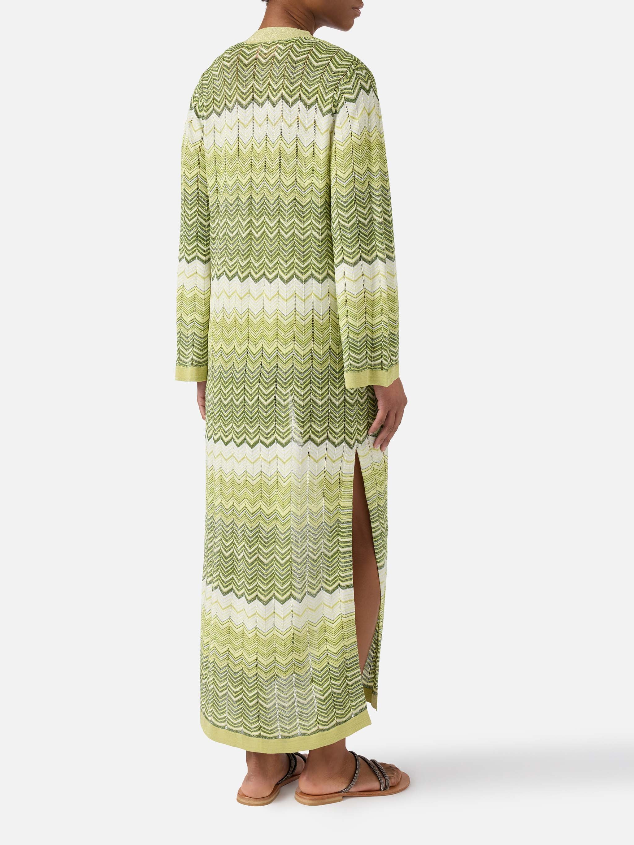 cardigan-lungo-mc2-saint-barth-tonia-in-maglia-di-viscosa-verde-con-motivo-geome image 3
