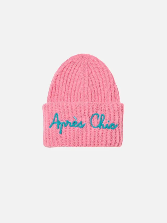 mc2-saint-barth-berretto-bambina-in-maglia-garzata-rosa-con-ricamo-apres-chic image 1