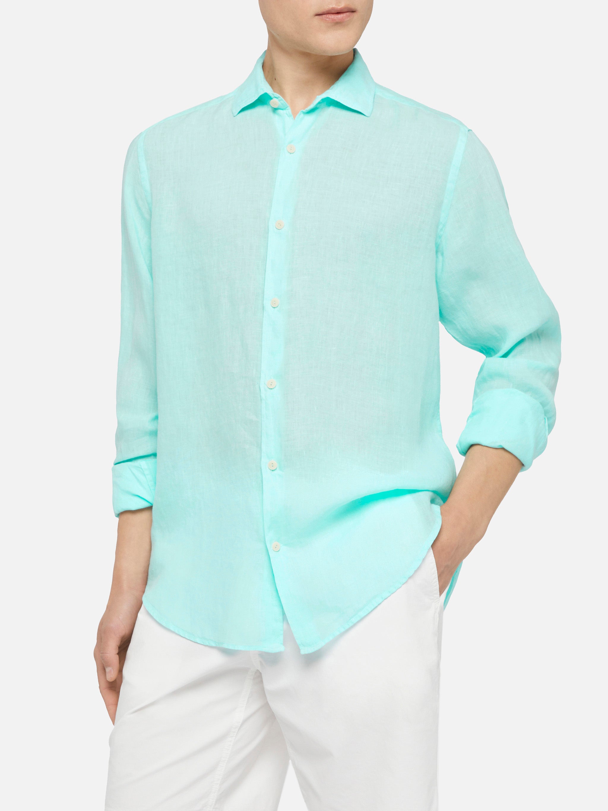 camicia-uomo-mc2-saint-barth-pamplona-in-lino-verde-acqua-con-vestibilit-regolar image 1