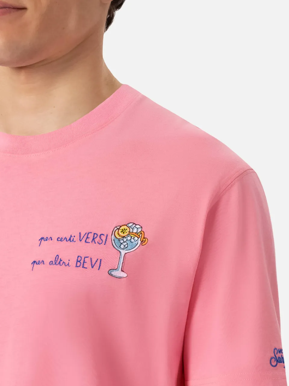 mc2-saint-barth-portofino-t-shirt-uomo-cotone-organico-rosa-ricamo image 1