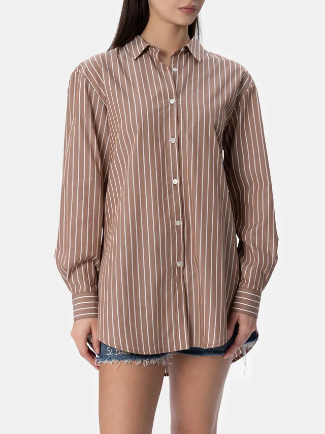 mc2-saint-barth-camicia-brigitte-donna-over-in-cotone-a-righe-marrone image 1
