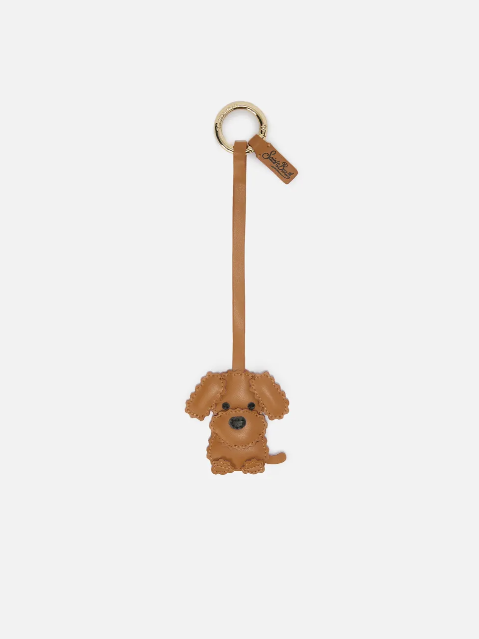 mc2-saint-barth-bag-charm-a-forma-di-cane-in-pelle-marrone-con-targhetta-logo image 1