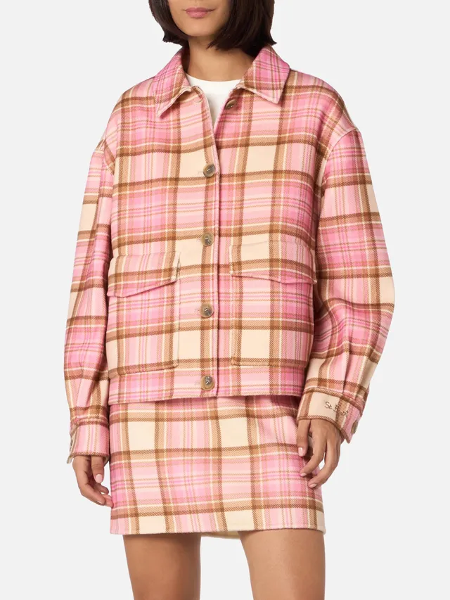 mc2-saint-barth-bonnibell-giacca-overshirt-donna-tartan-rosa-effetto-lana image 1
