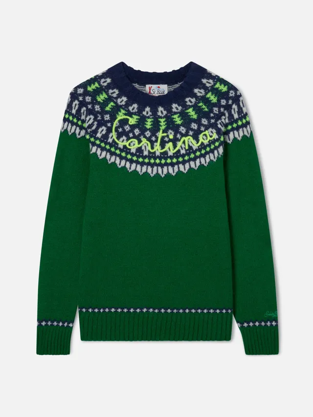 mc2-saint-barth-maglione-girocollo-heron-uomo-in-alpaca-jacquard-fair-isle-verde image 1