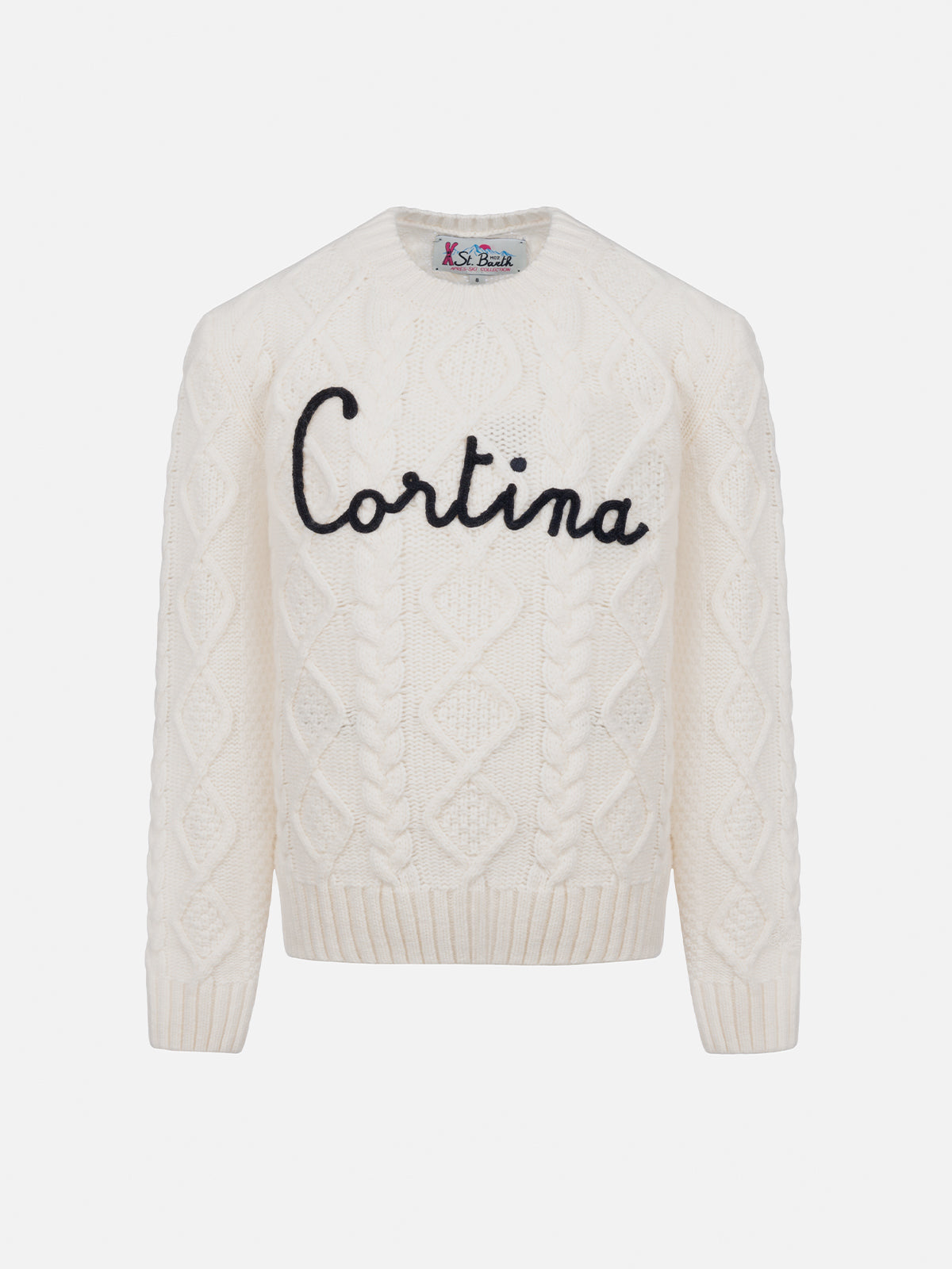 mc2-saint-barth-malmo-maglione-bambina-bianco-trecce-ricamo-cortina image 1