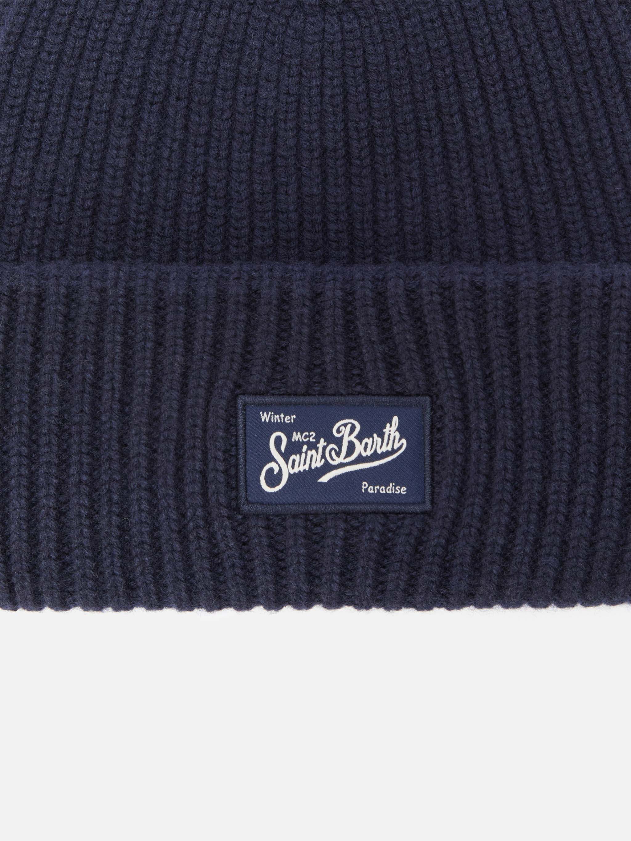 mc2-saint-barth-berry-berretto-a-coste-blu-navy-in-blend-cashmere image 2