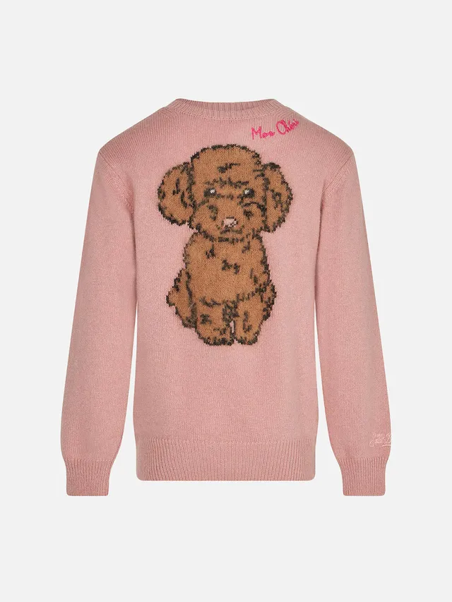 mc2-saint-barth-maglione-da-bambina-girocollo-jacquard-cane-in-misto-cashmere-ro image 1