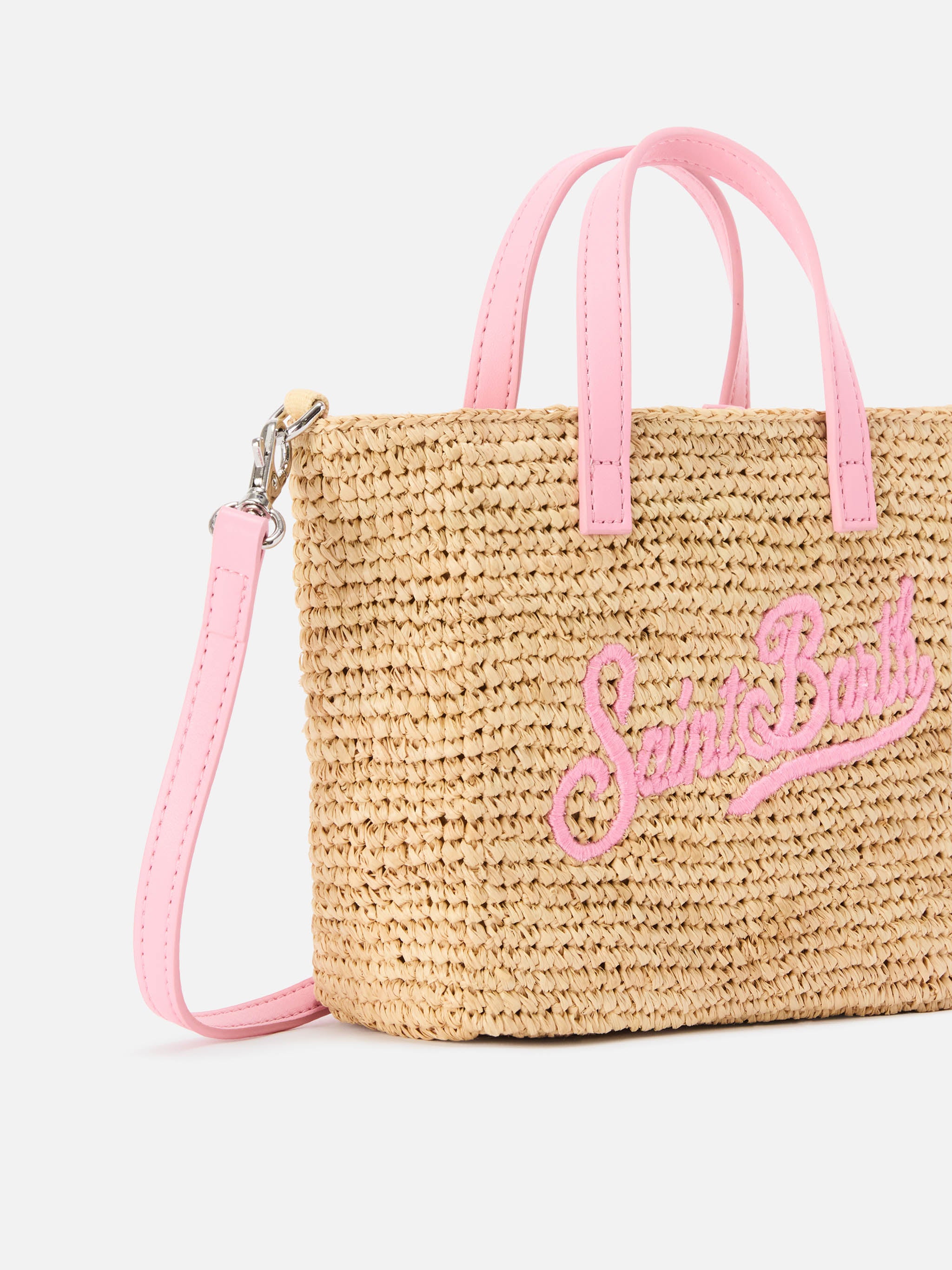 mc2-saint-barth-borsa-city-mini-in-rafia-naturale-e-rosa-con-logo-ricamato image 2