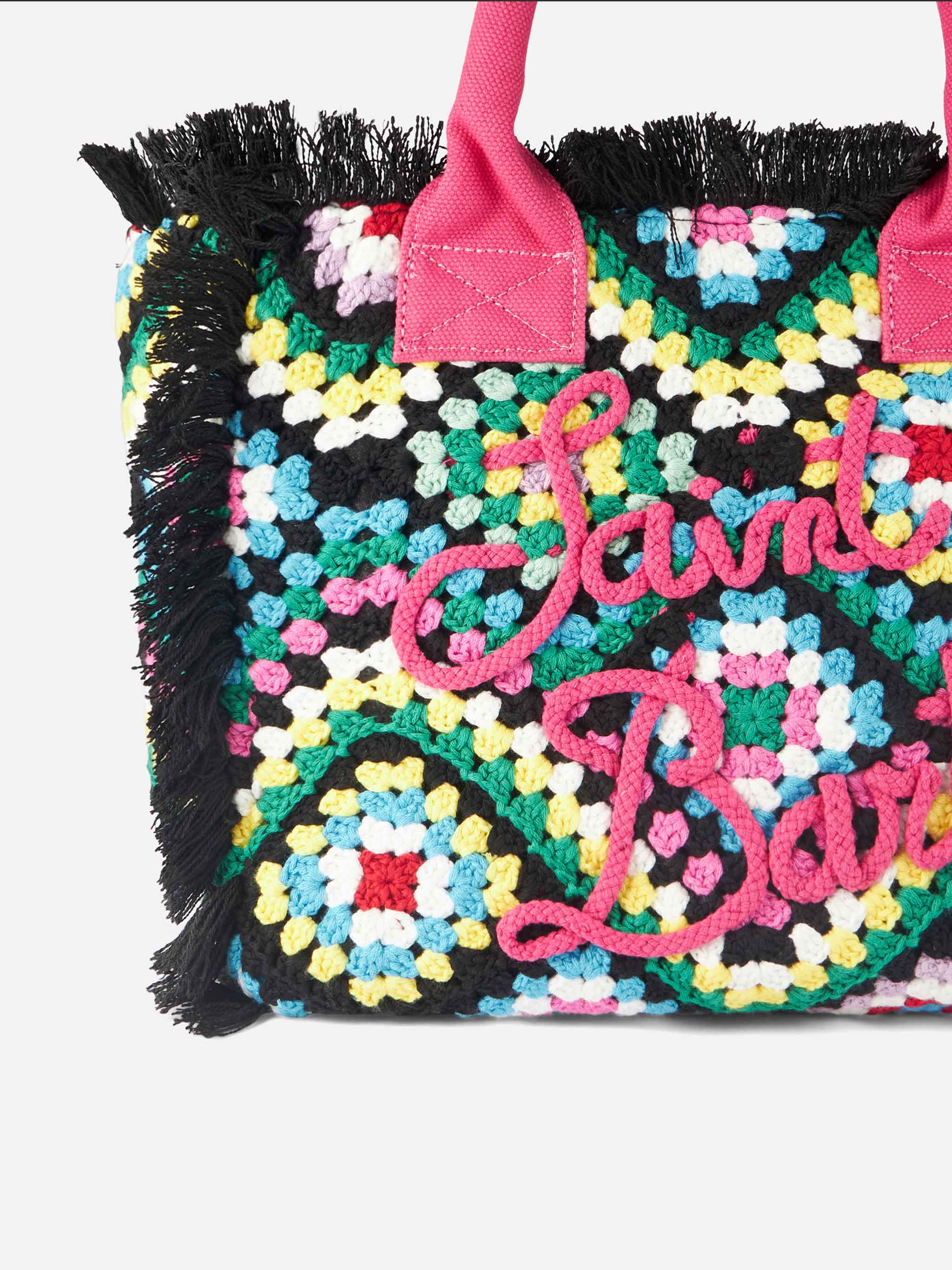 mc2-saint-barth-borsa-tote-a-spalla-uncinetto-nera-multicolore-con-frange-40x32x image 2