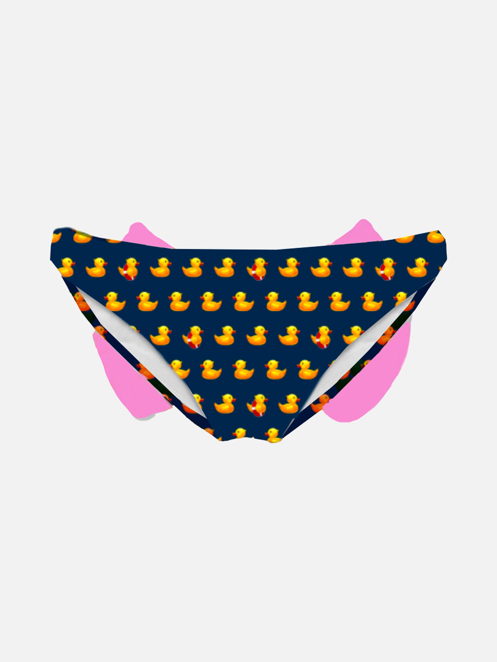 mc2-saint-barth-virgo-slip-mare-bambina-blu-stampa-papere-con-fiocco image 2