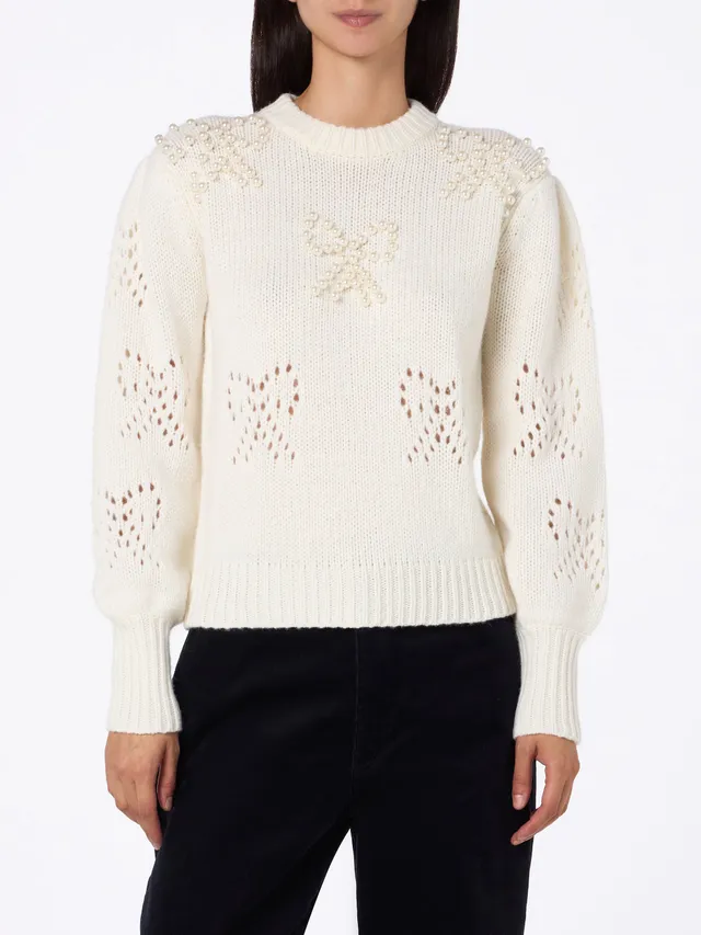 mc2-saint-barth-bloom-maglione-donna-bianco-girocollo-con-perline-perla-fiocco image 1