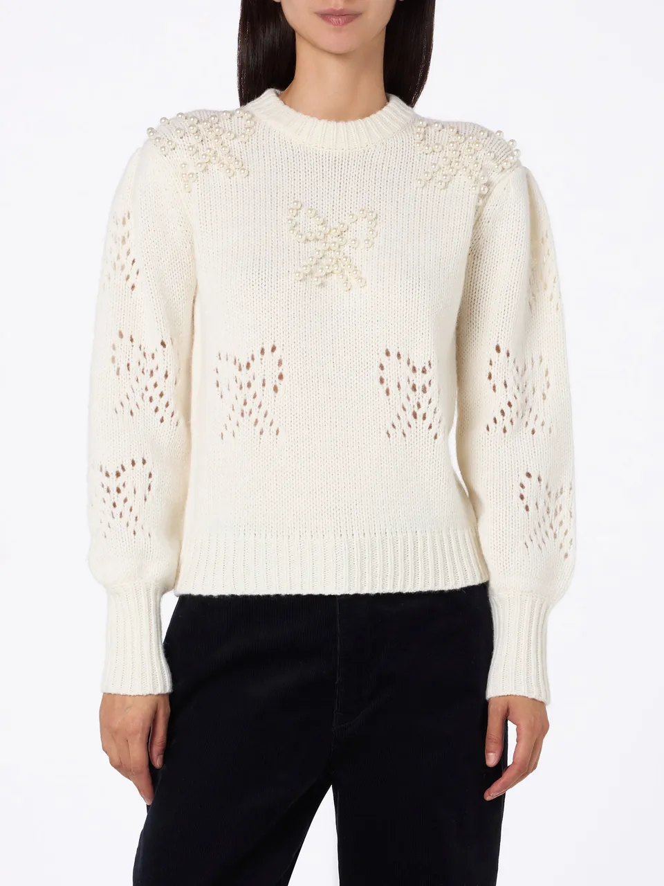 mc2-saint-barth-bloom-maglione-donna-bianco-girocollo-con-perline-perla-fiocco image 1
