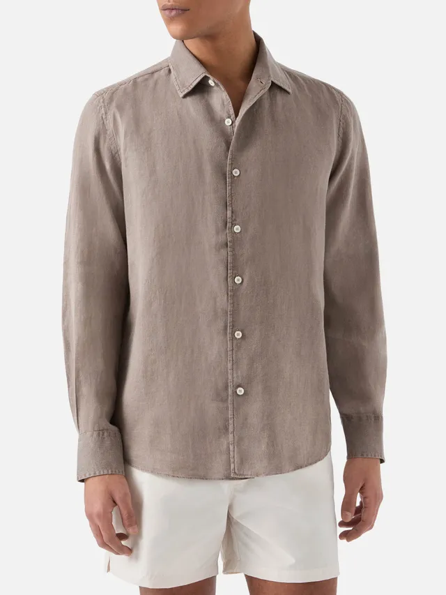 mc2-saint-barth-raphael-camicia-uomo-in-puro-lino-marrone-tintura-minerale image 1