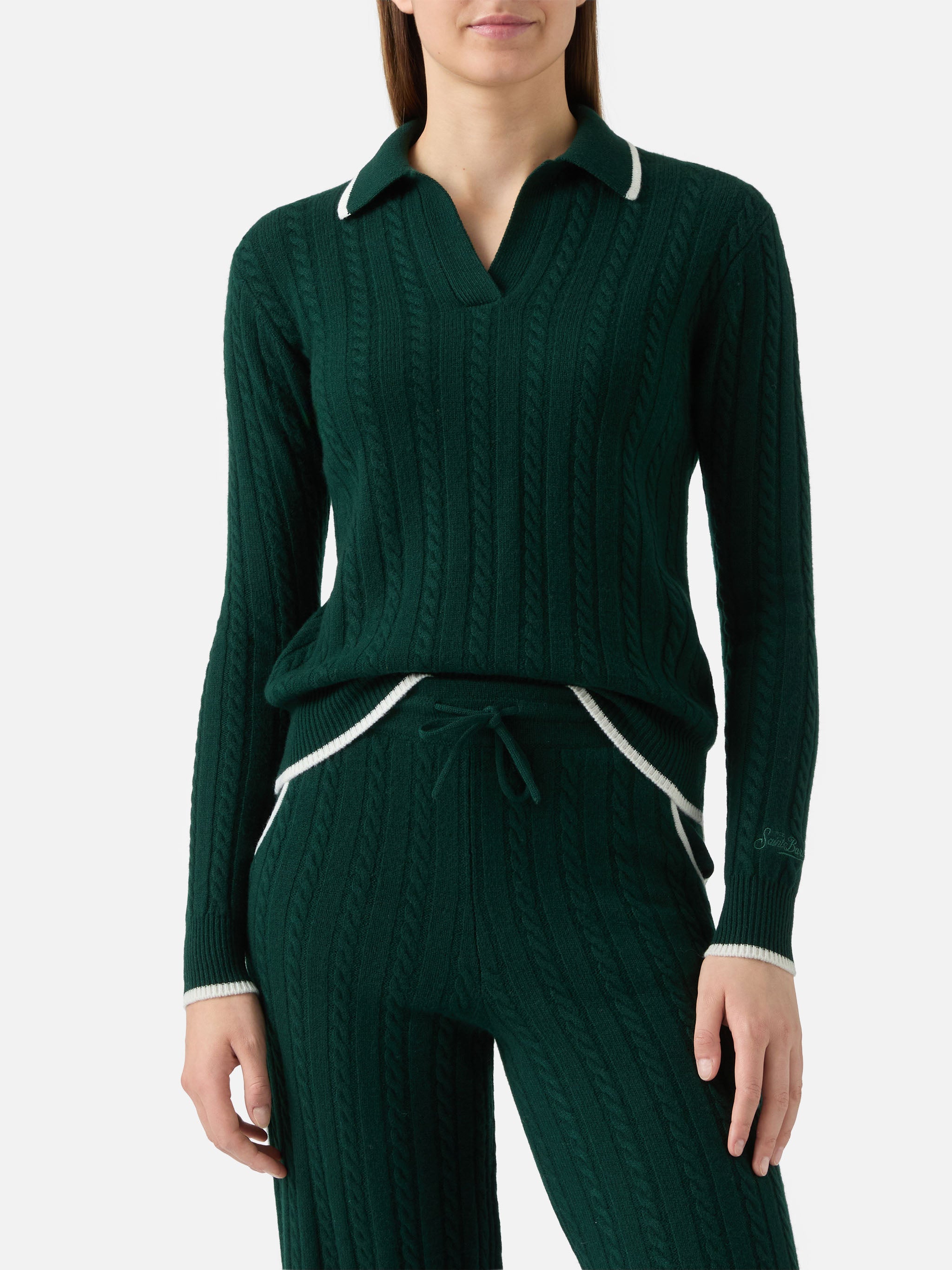 mc2-saint-barth-clichy-polo-trecce-donna-lana-verde-inglese image 1