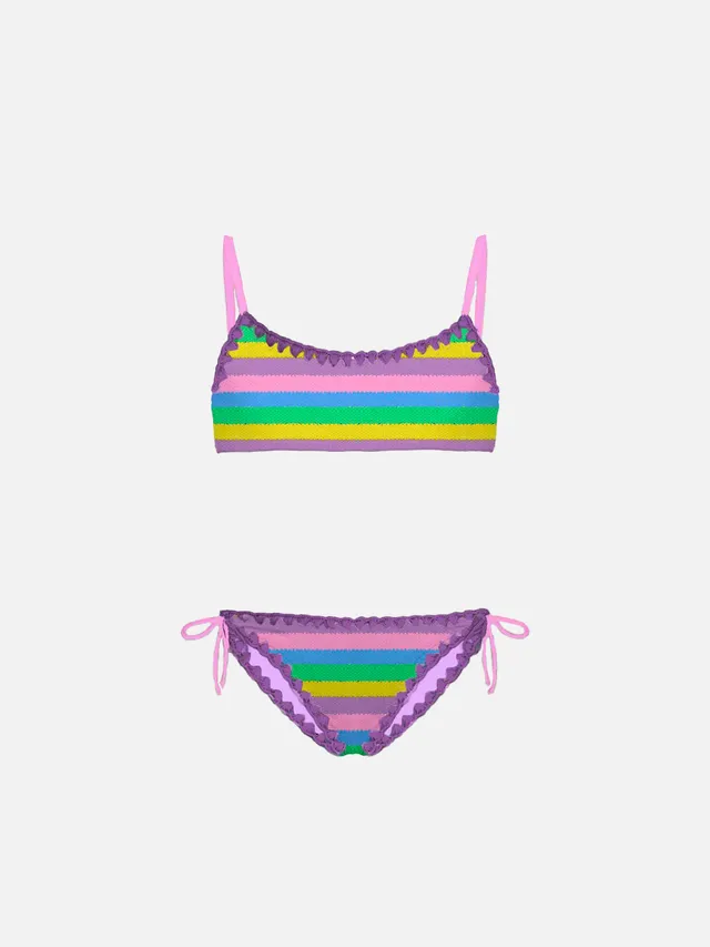 mc2-saint-barth-bikini-bralette-bambina-multicolore-a-righe-con-slip-laccetti image 1