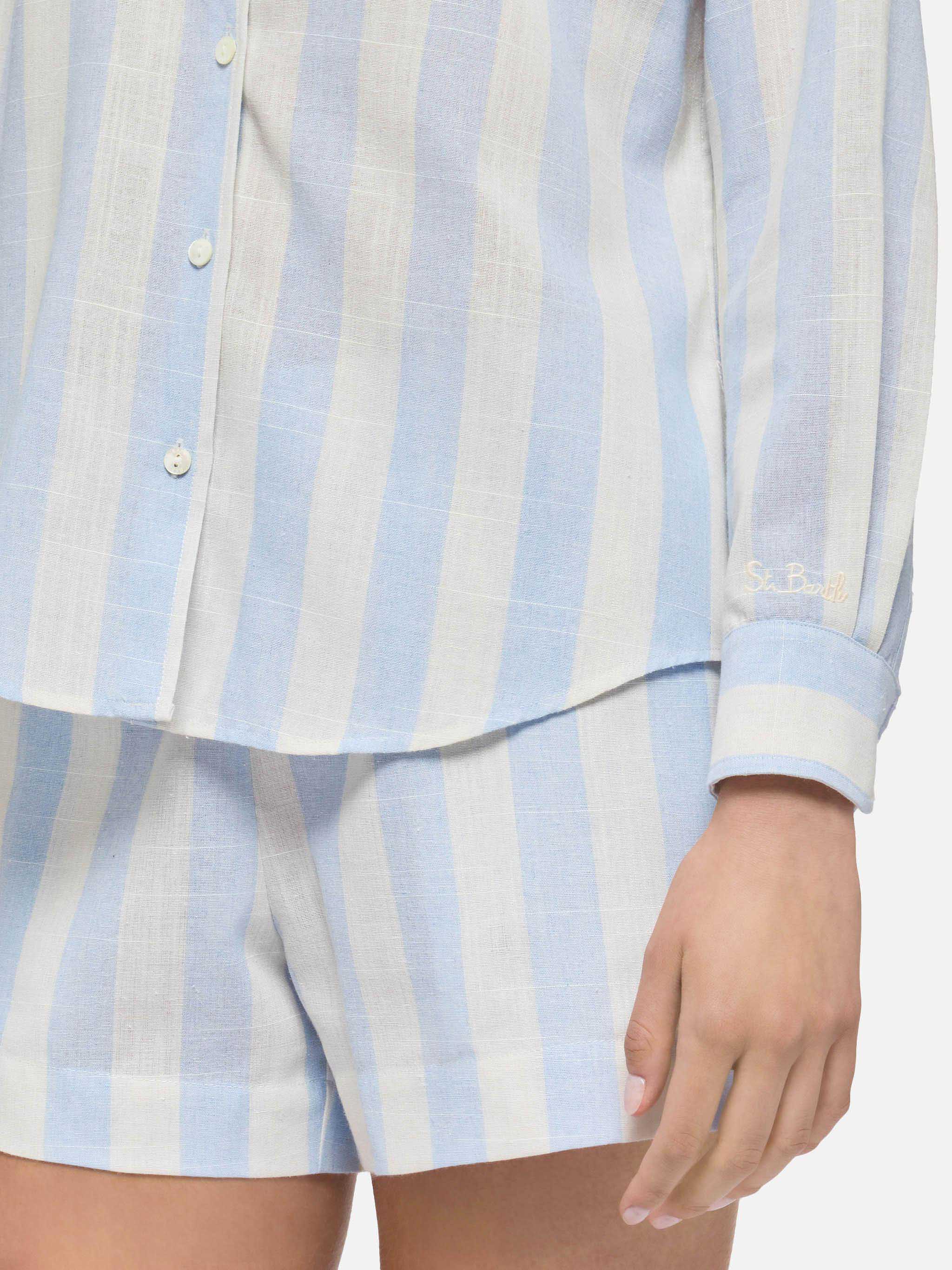 mc2-saint-barth-meredith-camicia-classica-cotone-rigata-azzurra-donna image 2