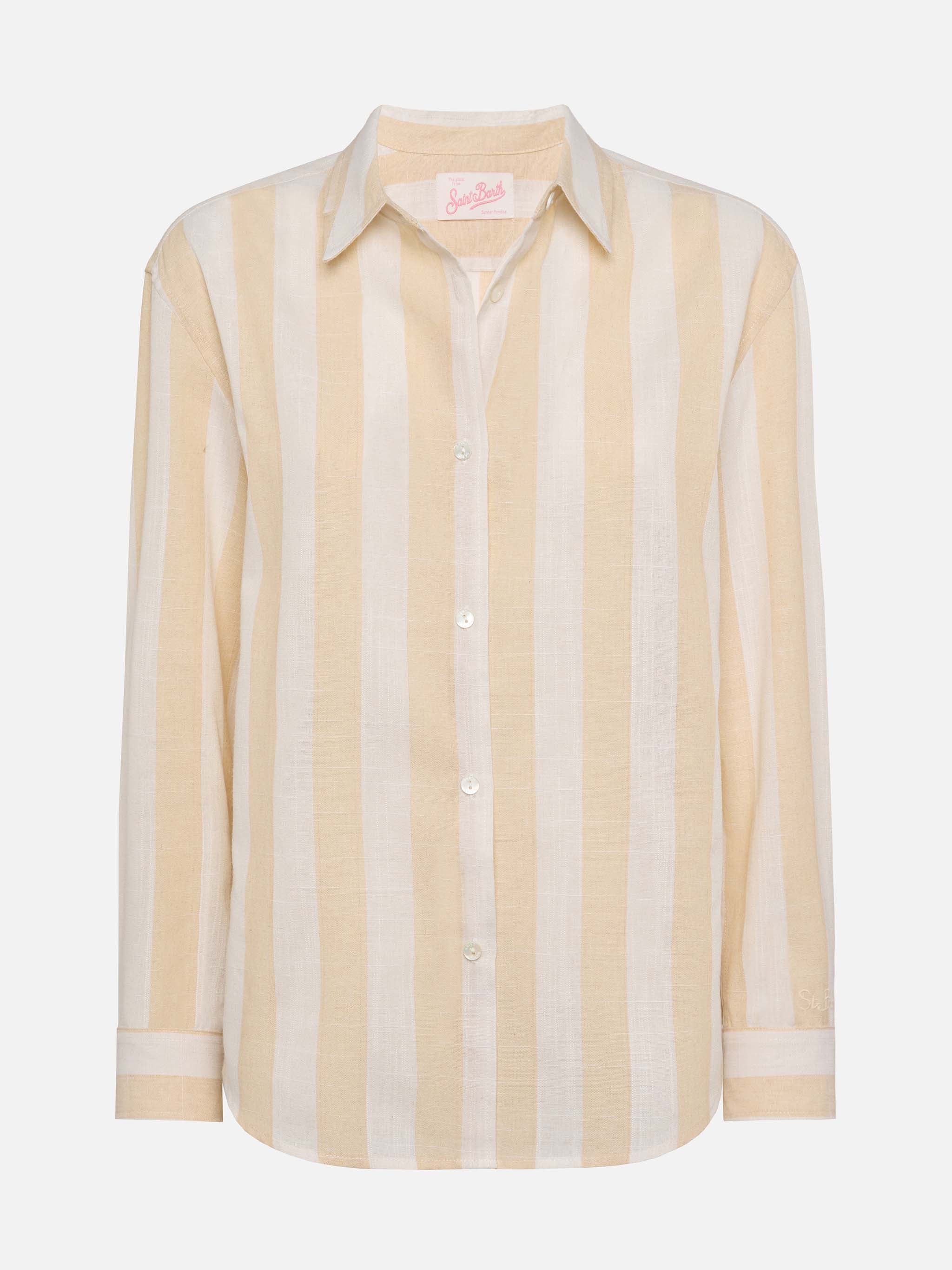 mc2-saint-barth-camicia-donna-meredith-classica-a-righe-beige image 5