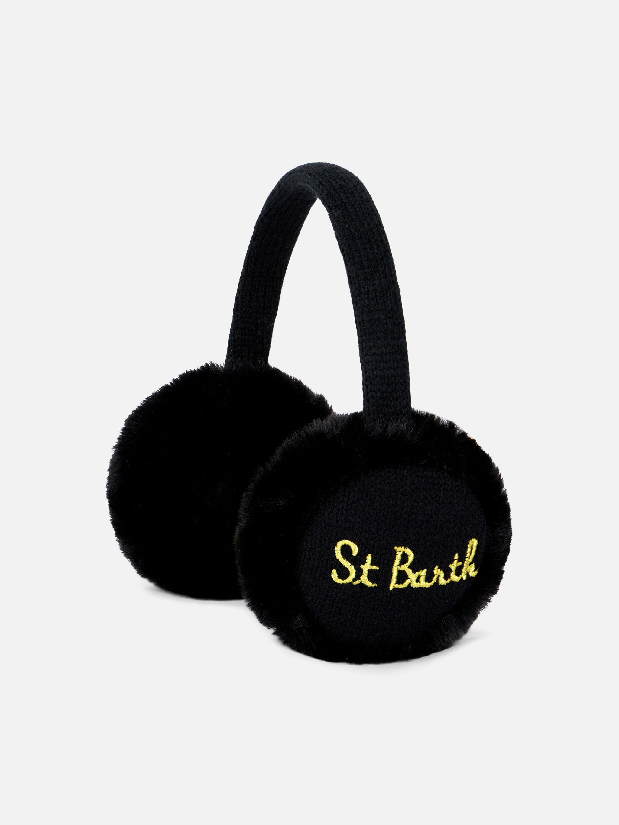 mc2-saint-barth-paraorecchie-tricot-nero-pelliccia-taglia-unica image 1