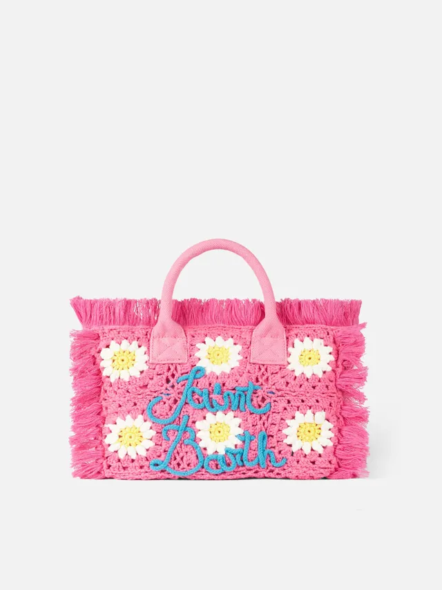 mc2-saint-barth-borsa-colette-rosa-con-patch-fiori-all-uncinetto-in-cotone image 1