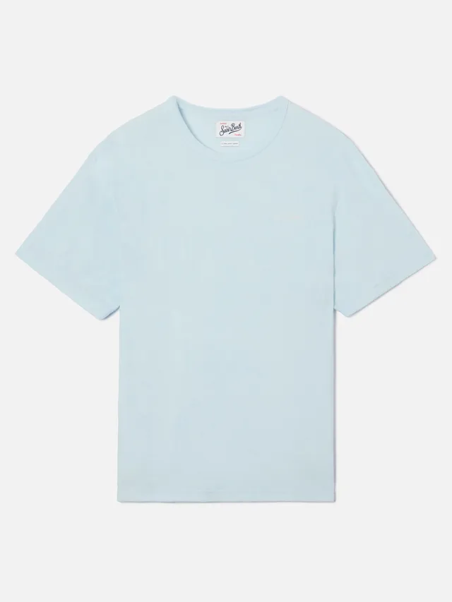mc2-saint-barth-gary-t-shirt-uomo-azzurra-effetto-spugna-con-ricamo-logo image 1