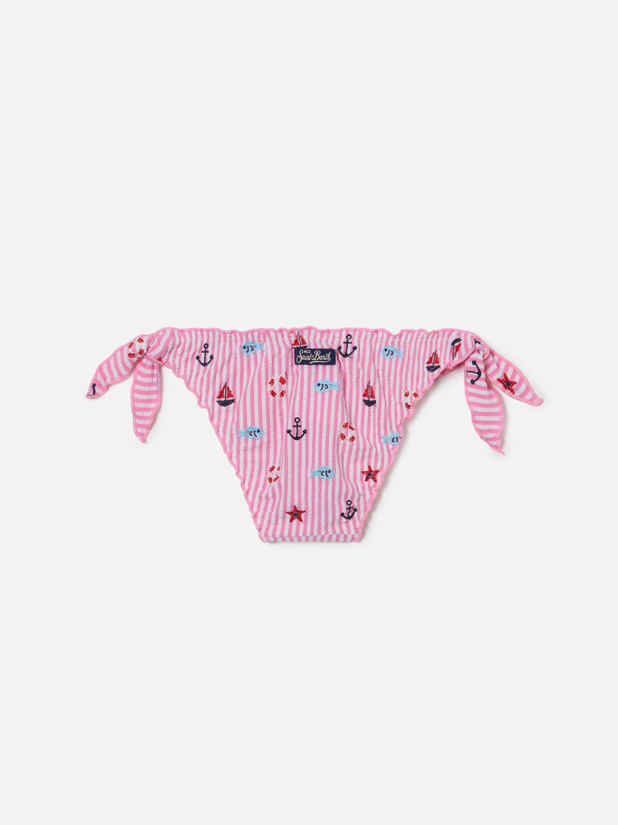 mc2-saint-barth-cric-slip-mare-bambina-seersucker-rosa-a-righe-con-ricami image 2