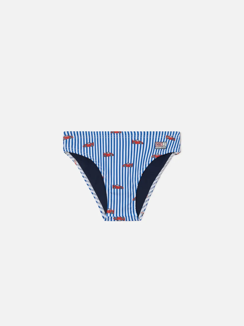 mc2-saint-barth-slip-mare-billy-bimbo-a-righe-blu-con-stampa-auto image 1