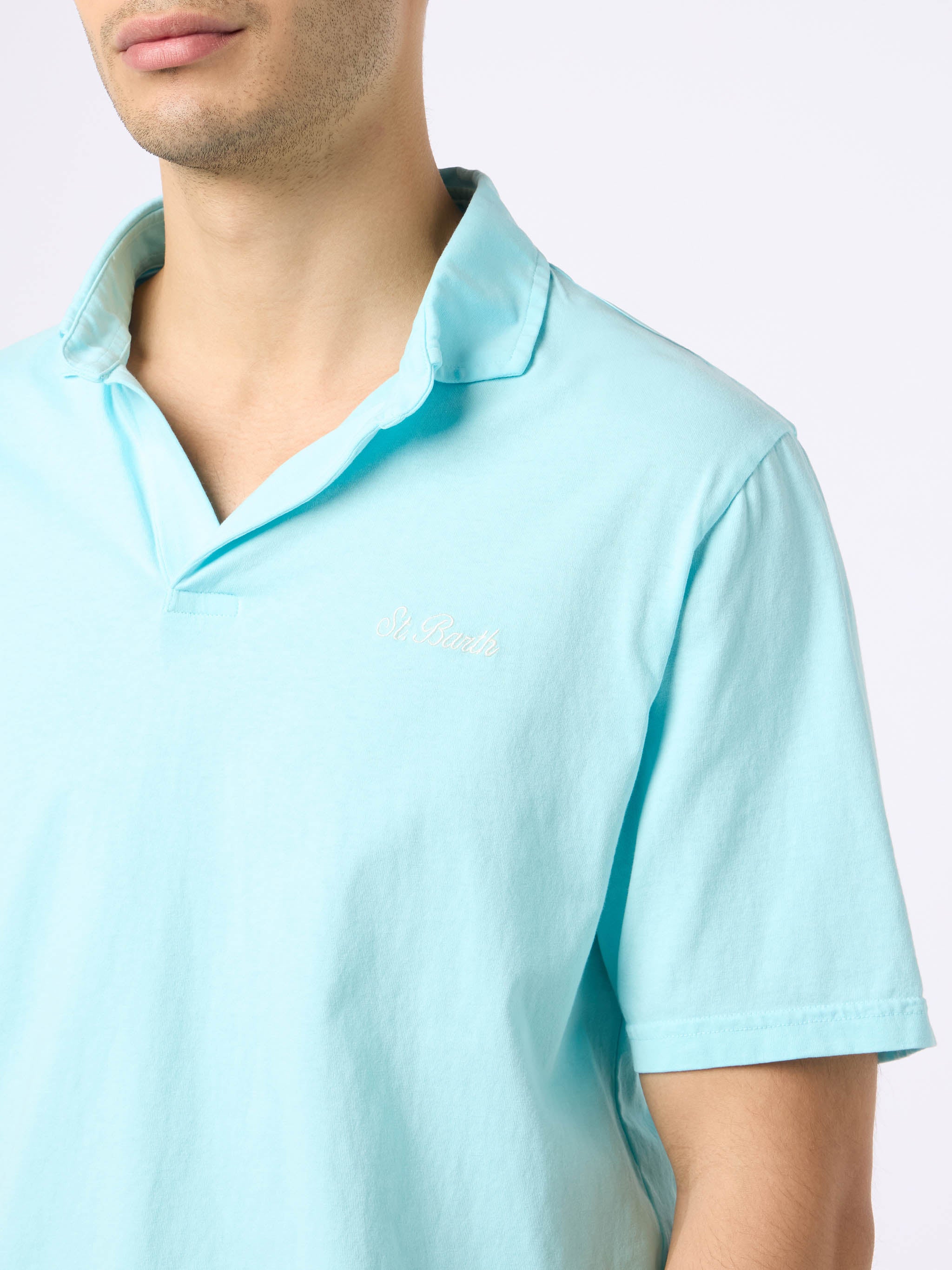 mc2-saint-barth-polo-brighton-uomo-in-cotone-jersey-verde-acqua-tinta-unita image 2