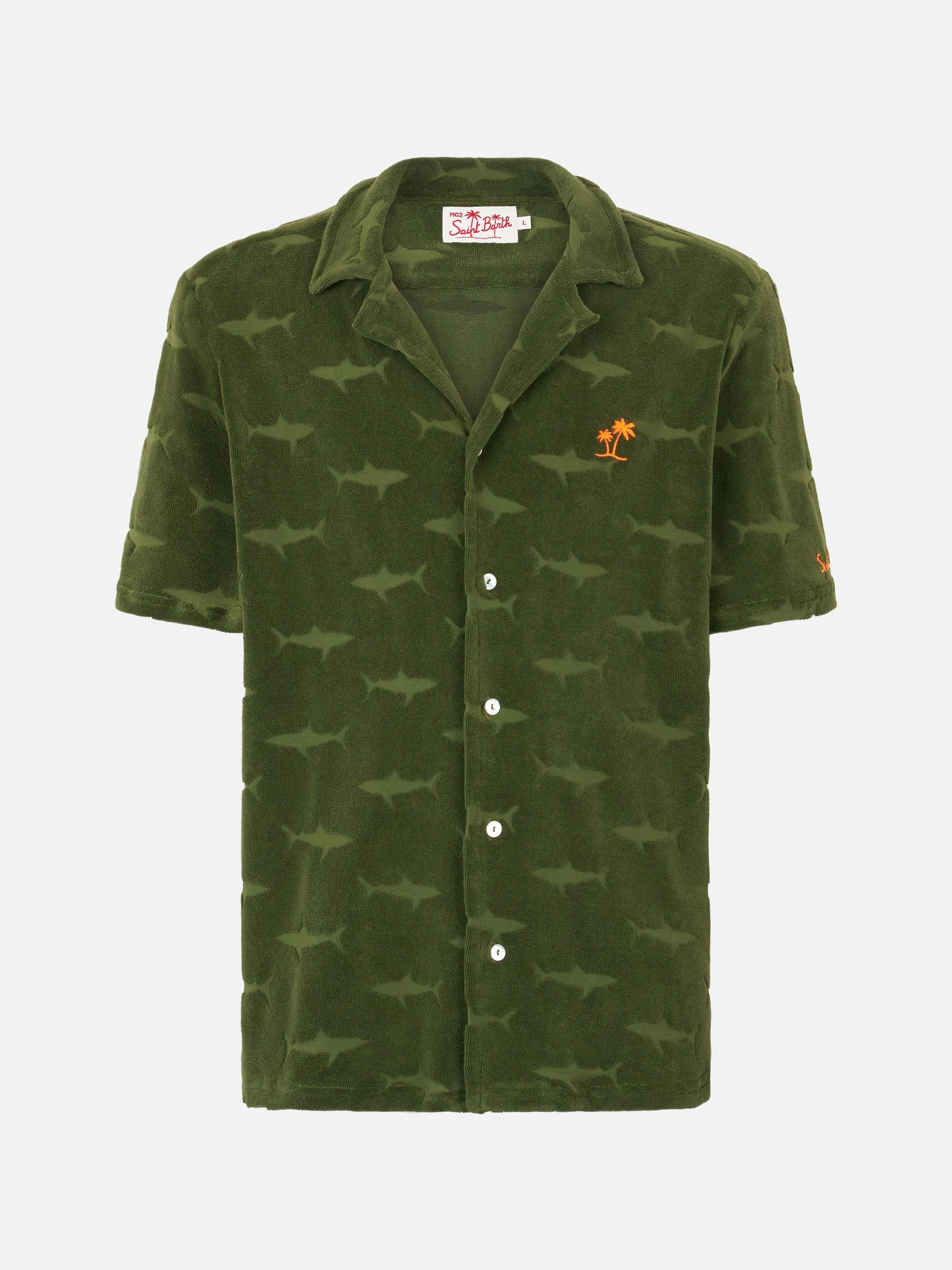mc2-saint-barth-riviera-camicia-uomo-spugna-verde-militare-squali image 4