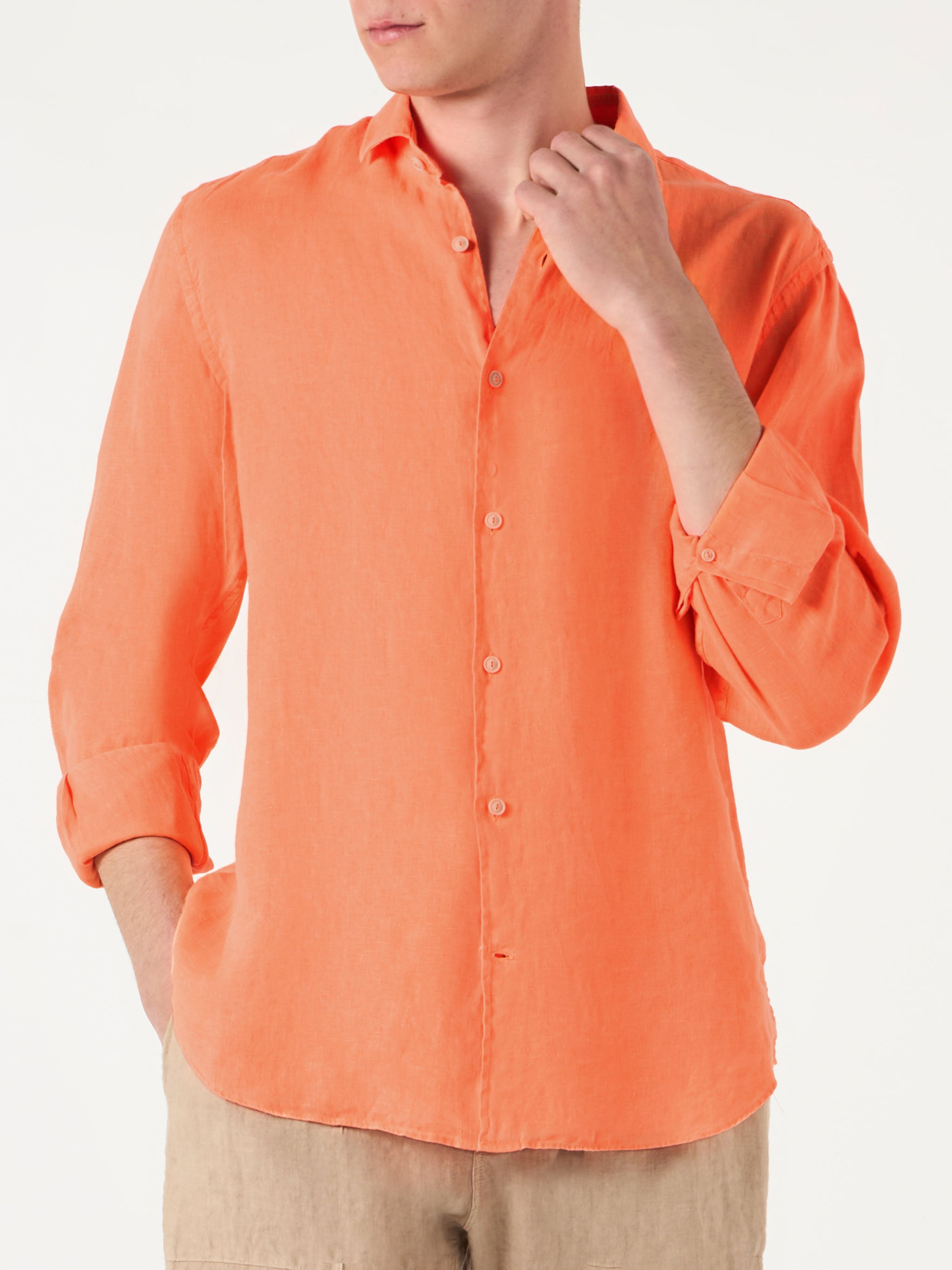 mc2-saint-barth-camicia-pamplona-uomo-in-puro-lino-arancione-fluo image 1