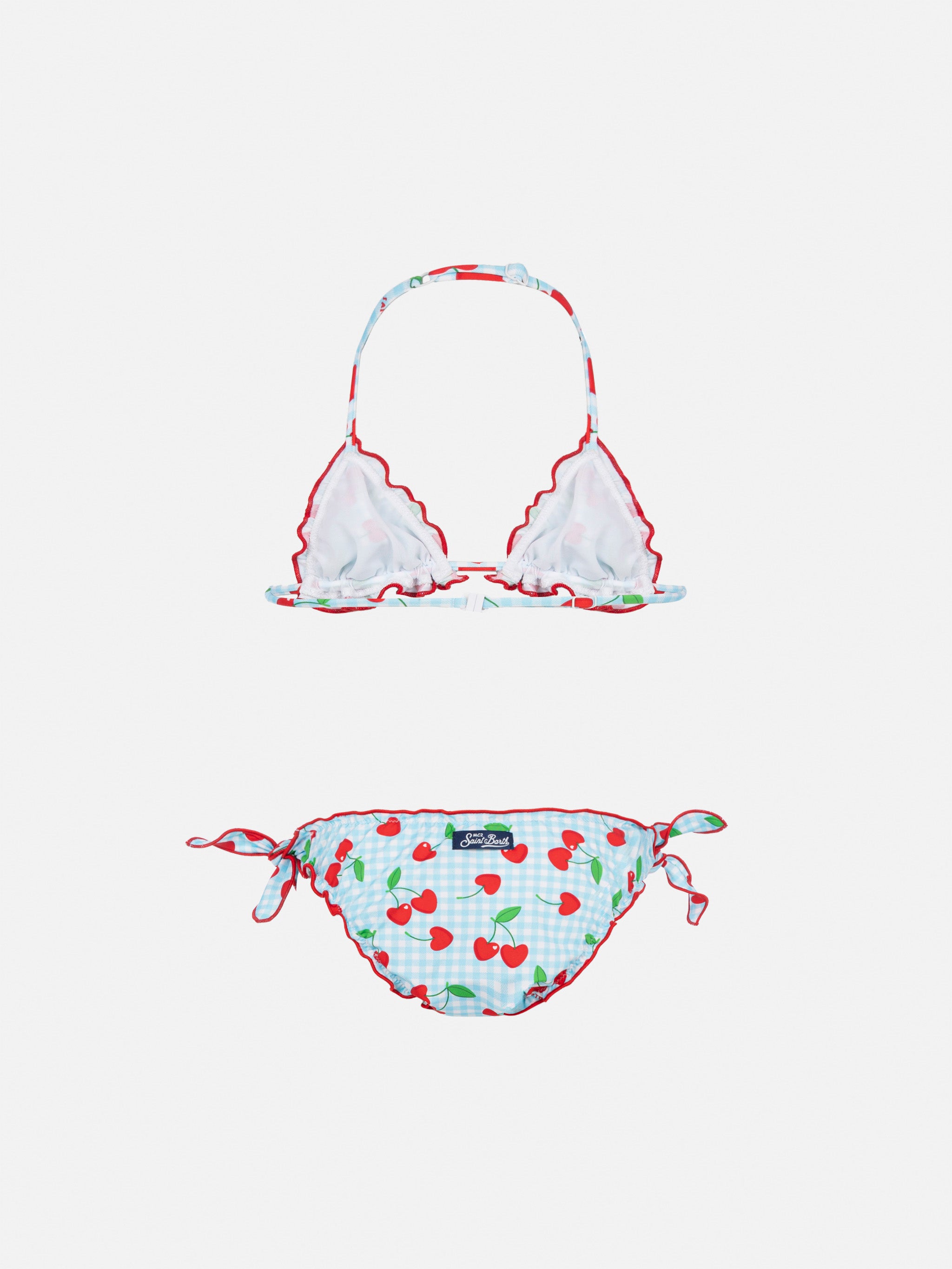 mc2-saint-barth-bikini-a-triangolo-cris-bambina-con-stampa-ciliegie-e-quadretti- image 2