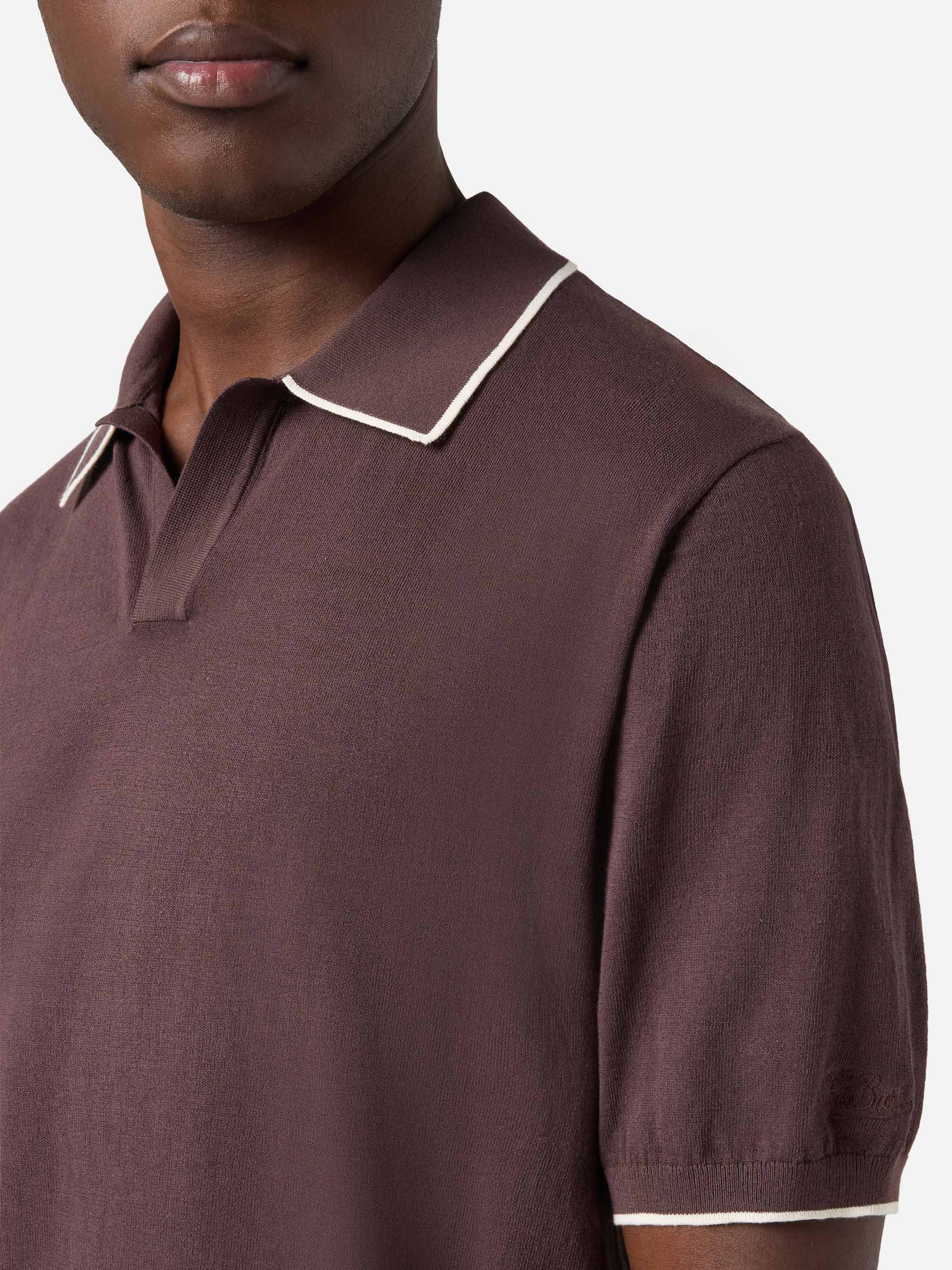 mc2-saint-barth-polo-uomo-sloan-in-cotone-high-twist-marrone-con-profili-a-contr image 3