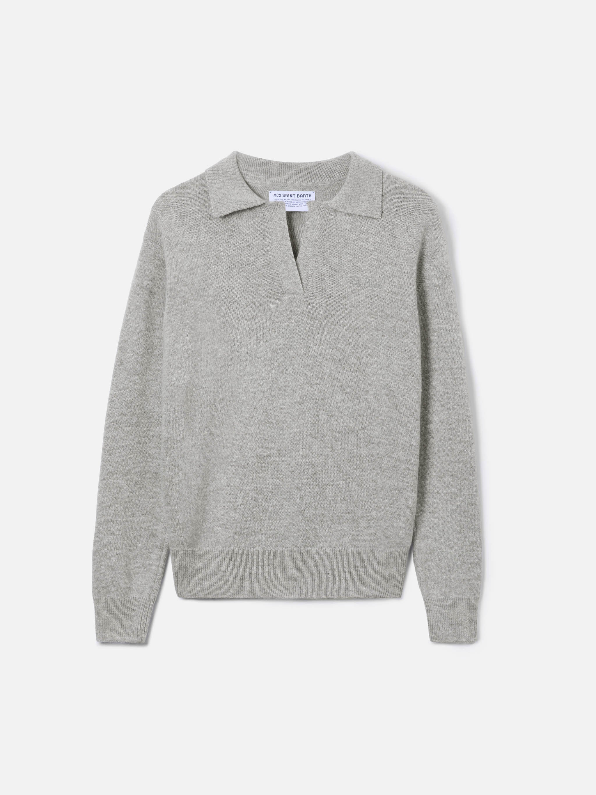 mc2-saint-barth-eze-maglione-donna-grigio-m-lange-collo-polo-misto-cashmere image 5