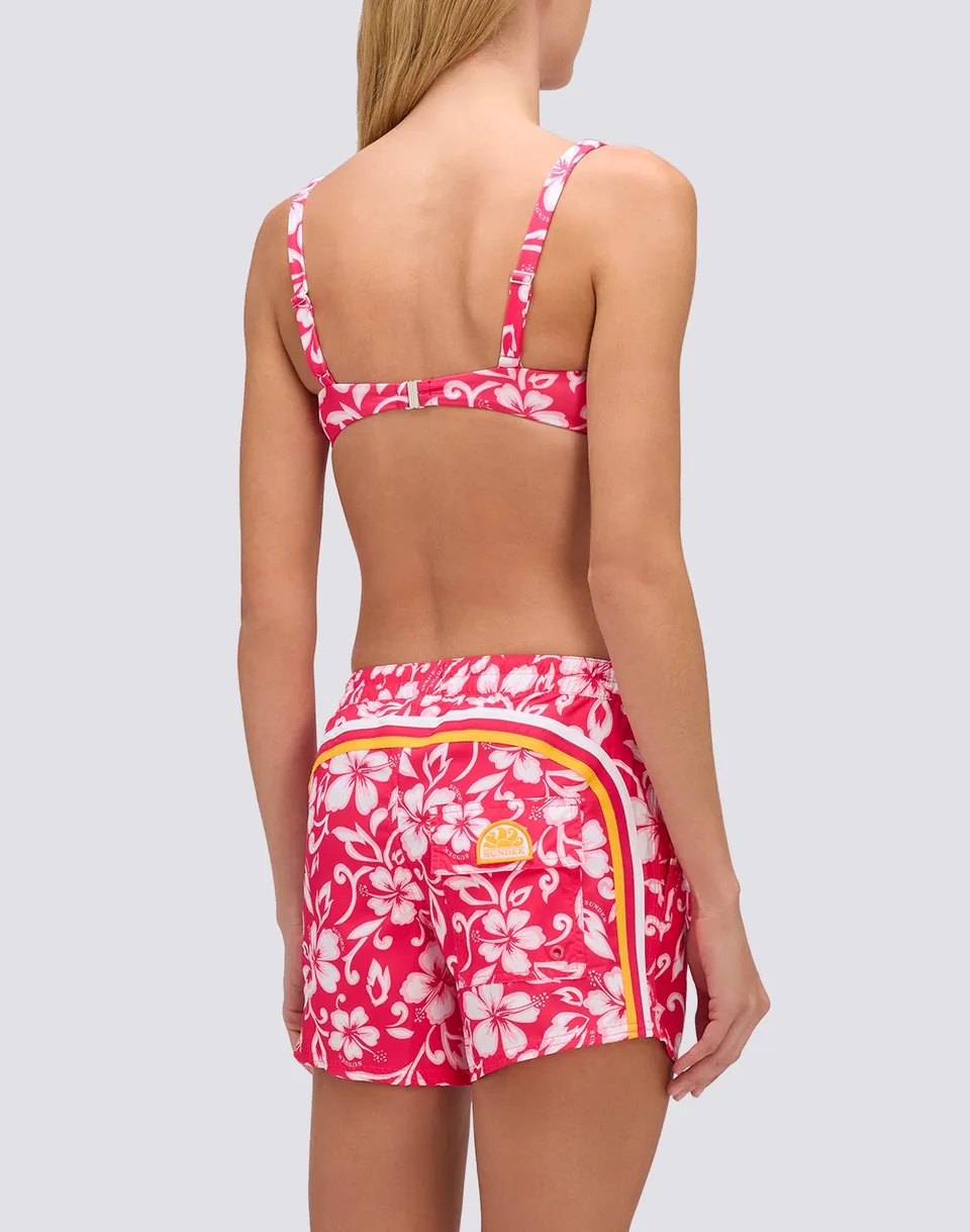 sundek-coast-pantaloncino-mare-donna-repreve-con-stampa-hibiscus-sk23 image 1