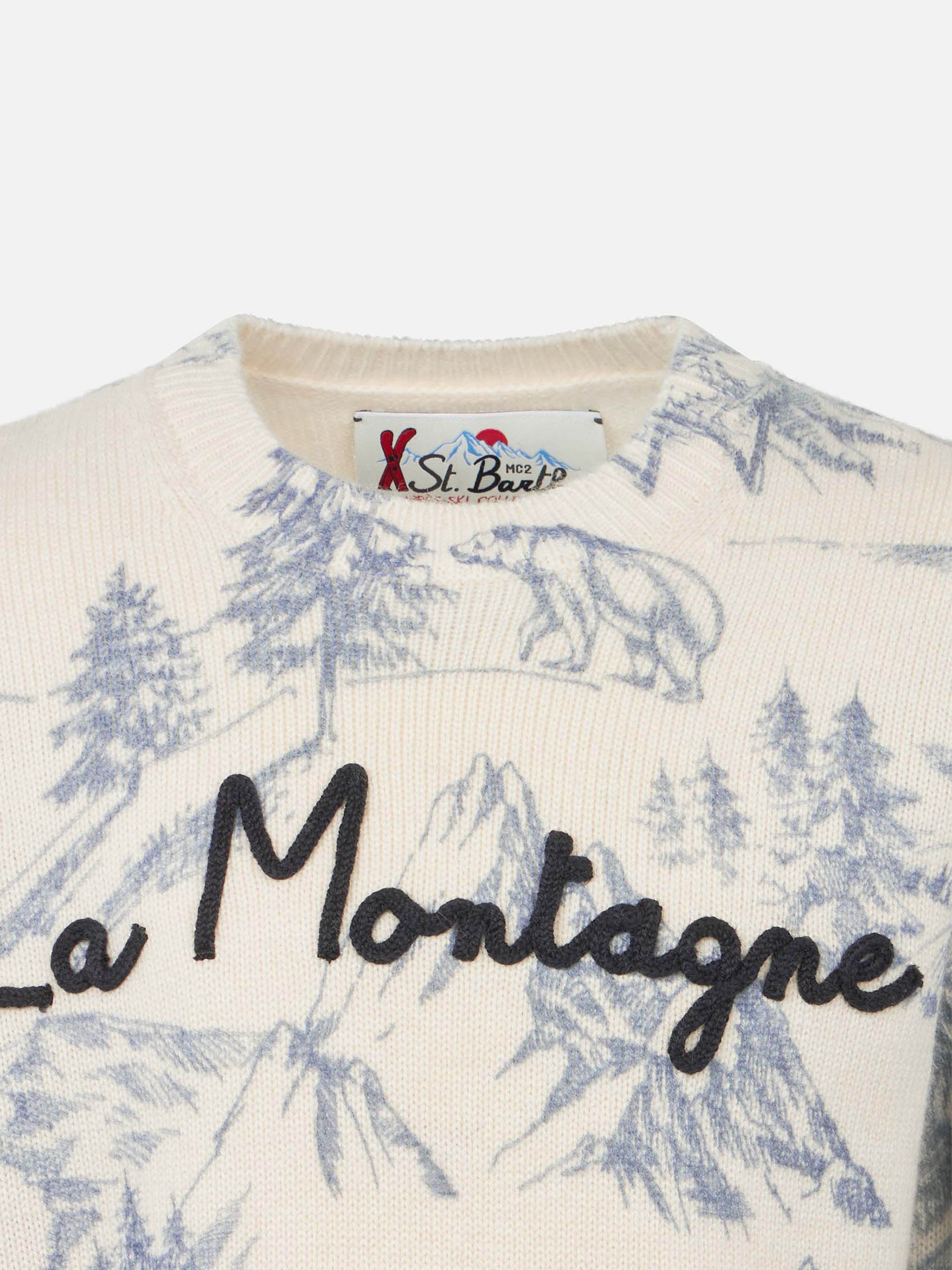 mc2-saint-barth-maglione-bambino-toile-de-jouy-girocollo-con-ricamo-la-montagne image 2