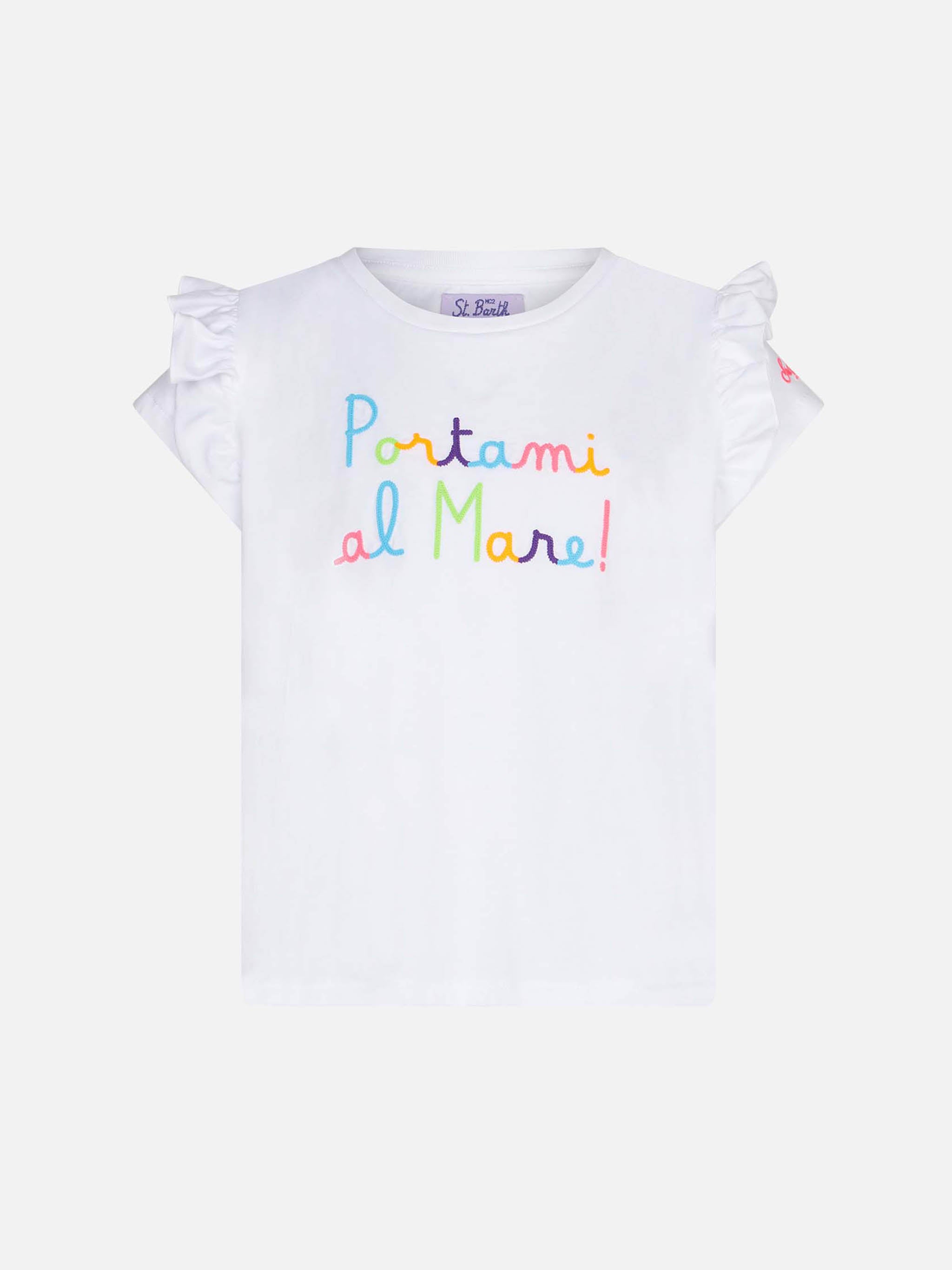 mc2-saint-barth-baby001-t-shirt-bambina-con-balza-e-ricamo-portami-al-mare-bianc image 1