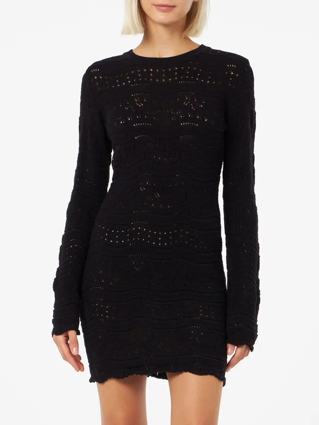 mc2-saint-barth-imany-abito-donna-maglia-cotone-nero-traforato-mini image 1