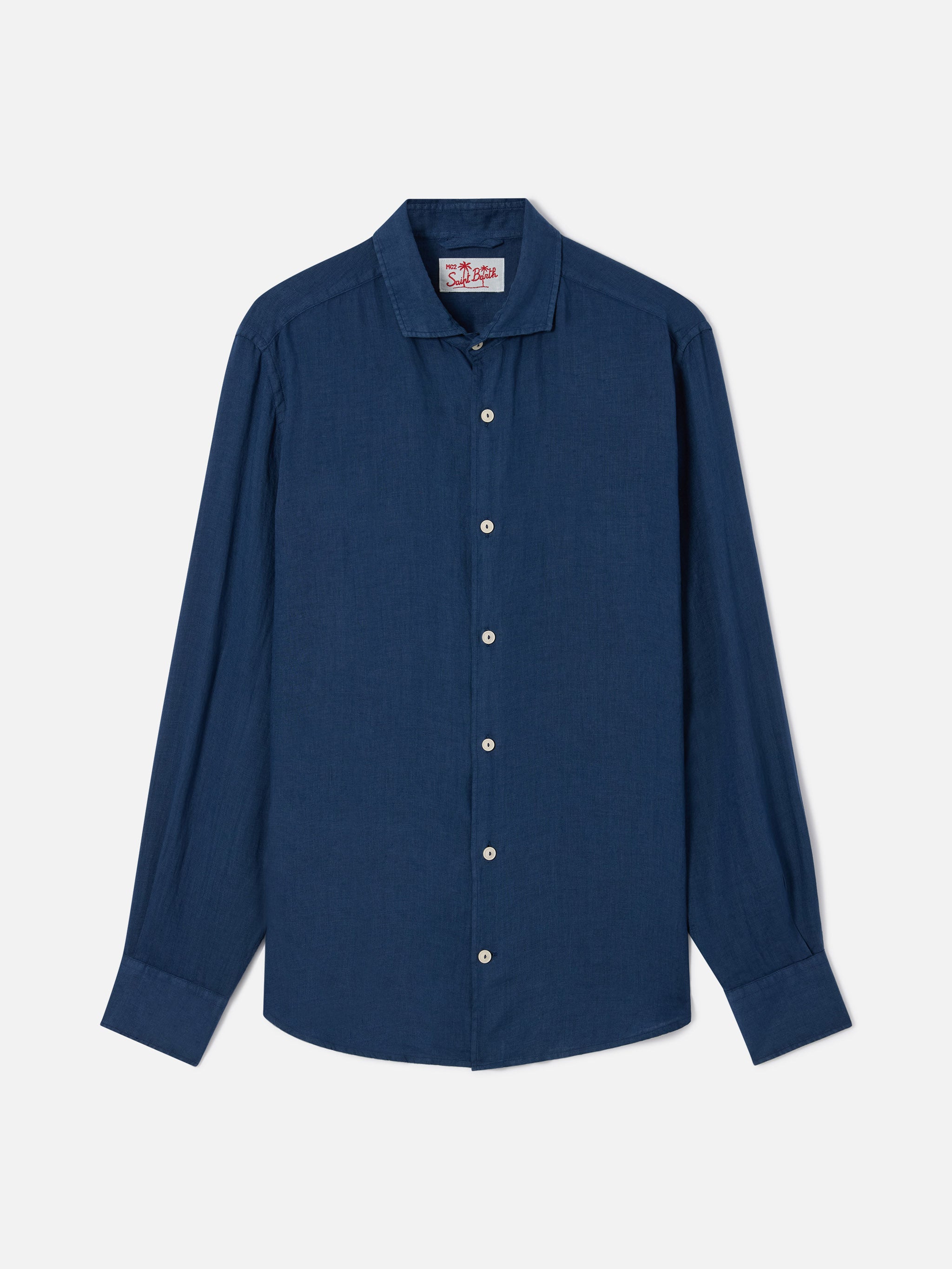 mc2-saint-barth-pamplona-camicia-uomo-in-puro-lino-blu-navy image 4