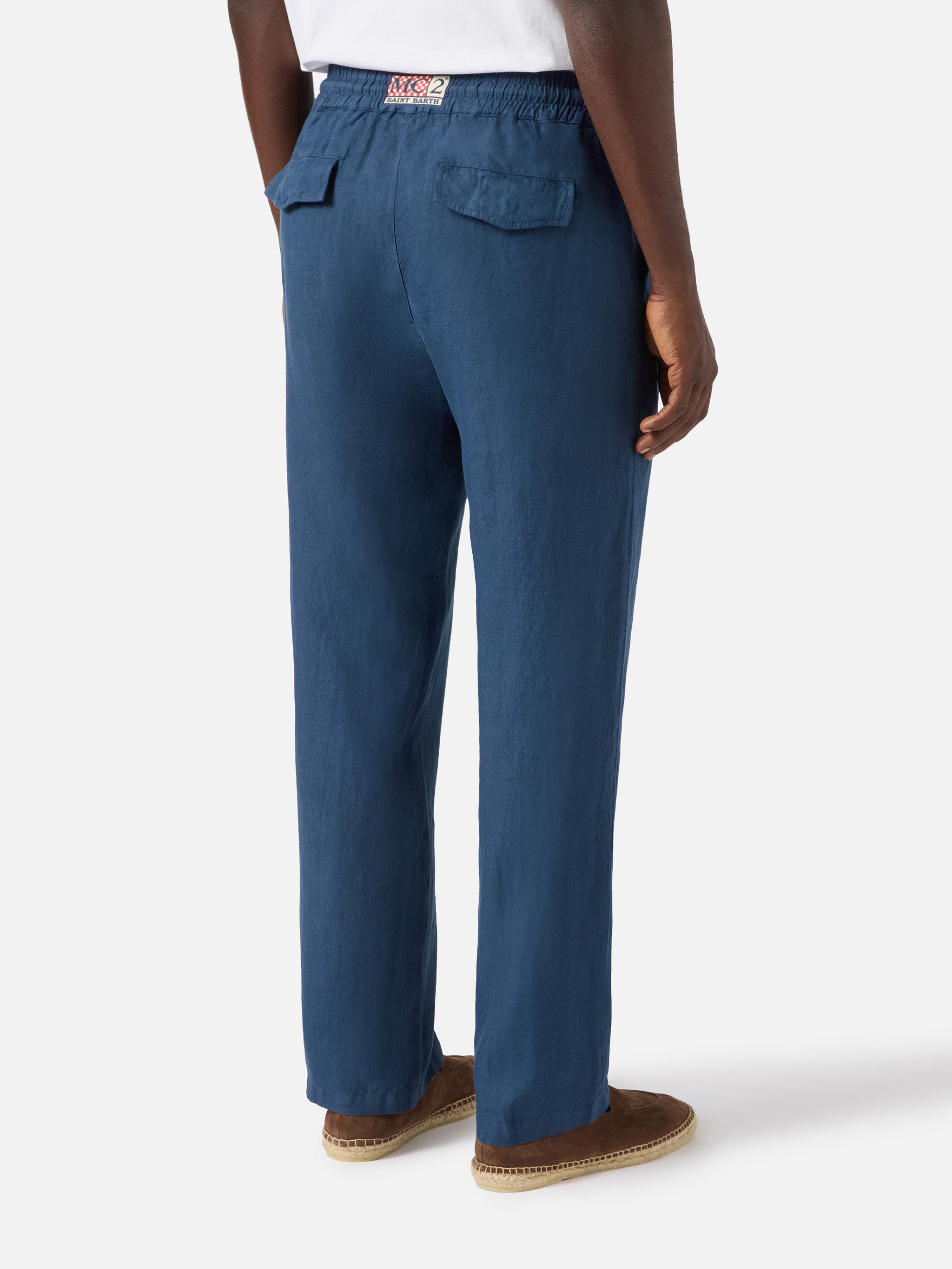 mc2-saint-barth-calais-pantalone-lungo-uomo-in-puro-lino-blu-navy image 2