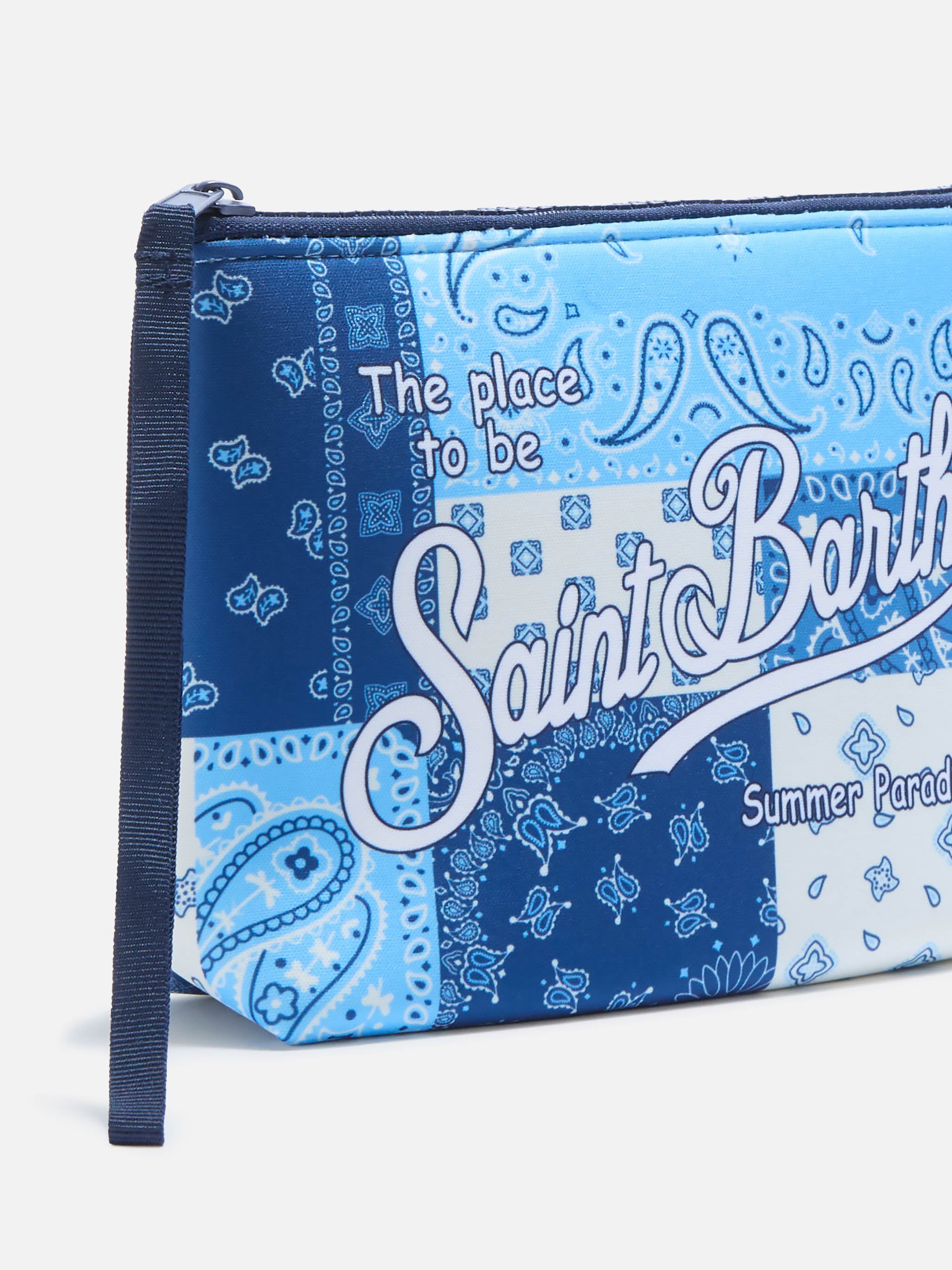 mc2-saint-barth-aline-pochette-in-scuba-stampa-foulard-patch-blu-e-bianco image 2