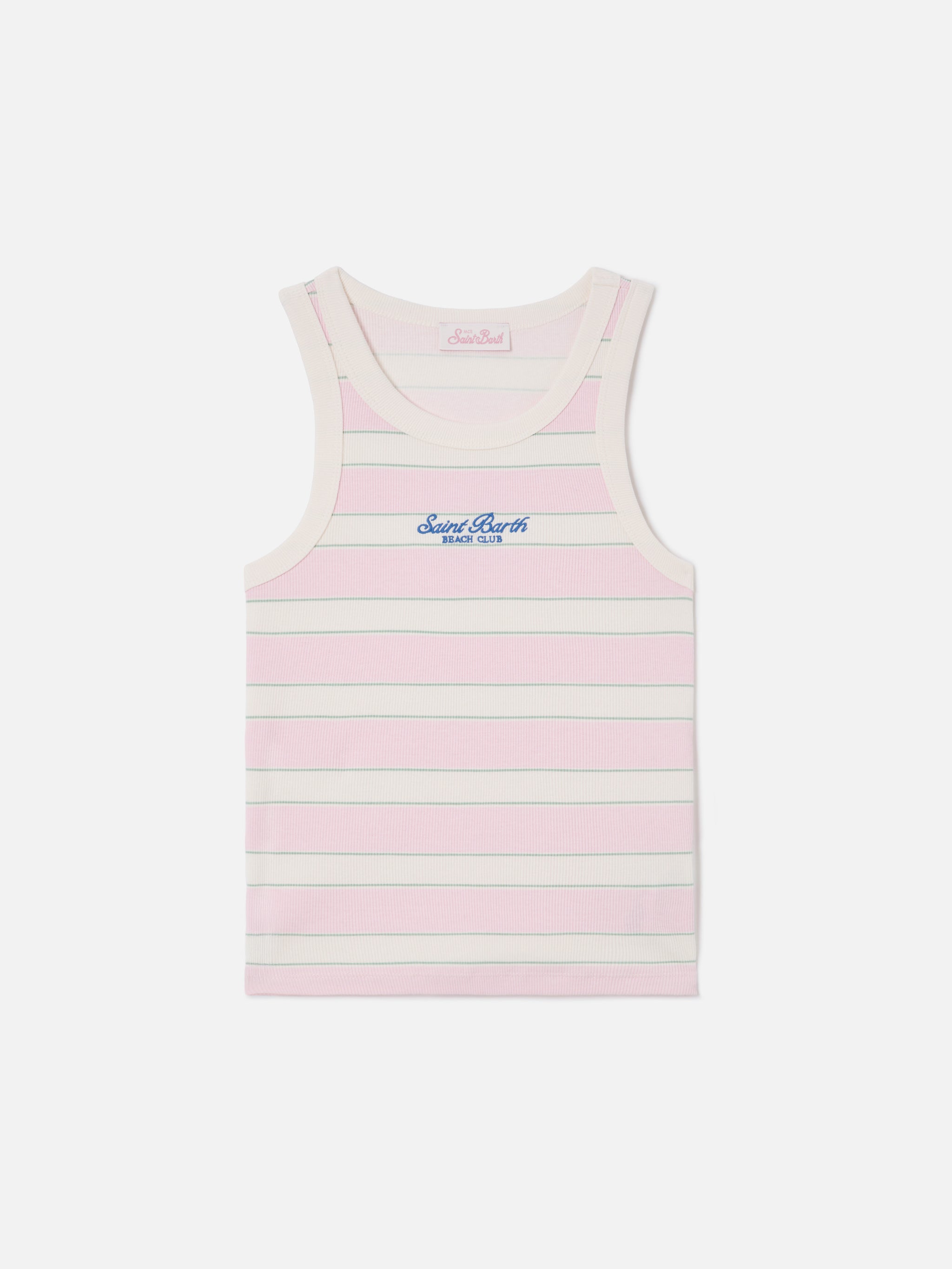 mc2-saint-barth-ada-canottiera-donna-a-righe-rosa-con-ricamo-beach-club image 1