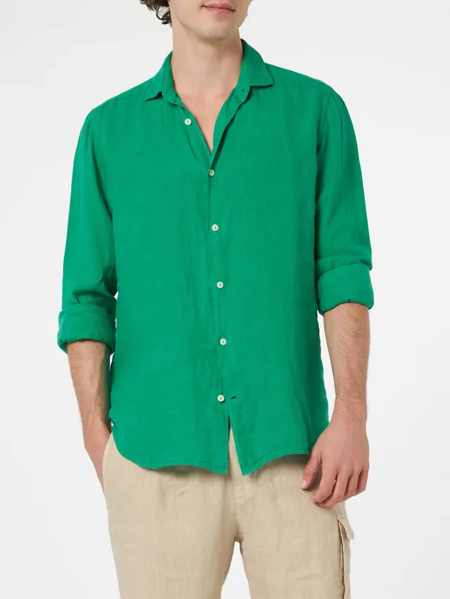 mc2-saint-barth-pamplona-camicia-uomo-in-puro-lino-verde image 1