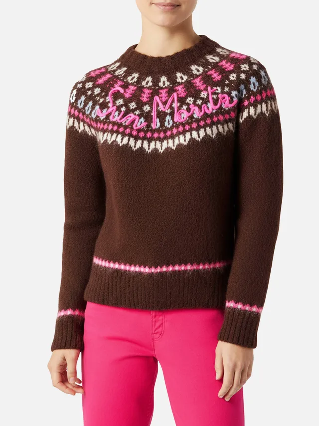 mc2-saint-barth-new-queen-nordic-maglione-donna-jacquard-marrone image 1