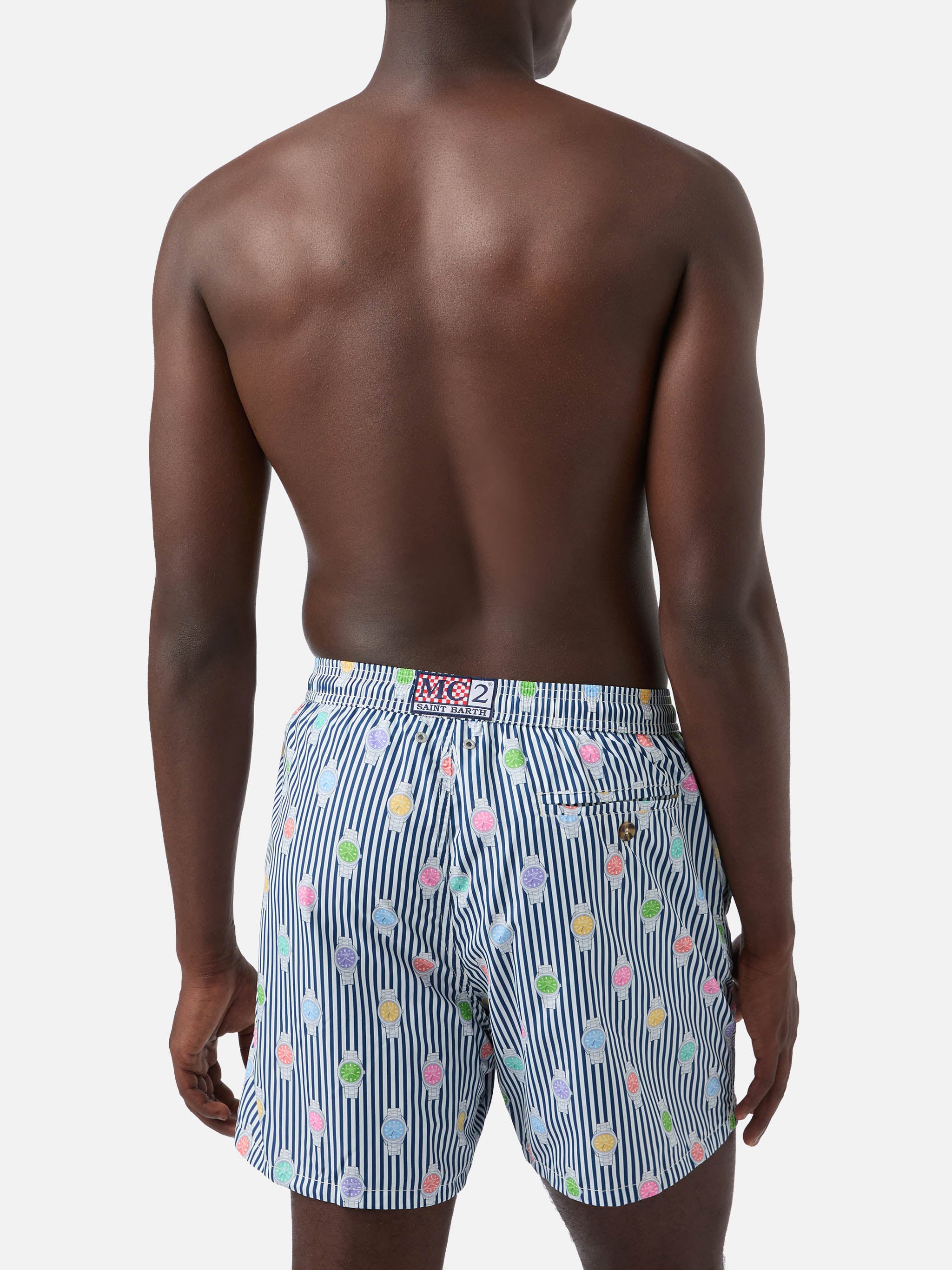 mc2-saint-barth-costume-da-bagno-uomo-lighting-micro-navy-a-righe-con-stampa-oro image 5