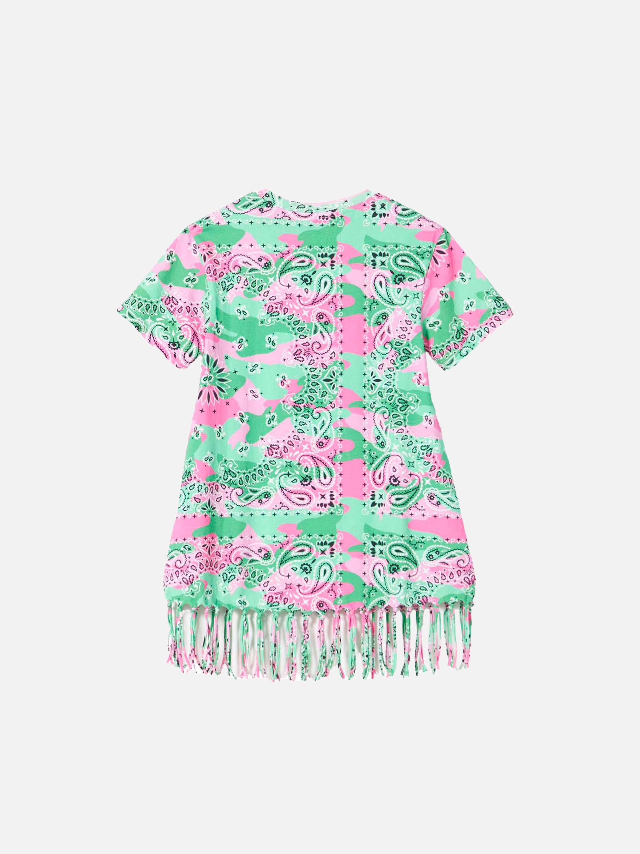 mc2-saint-barth-abito-da-bambina-in-cotone-mimetico-verde-e-rosa-con-frange image 2