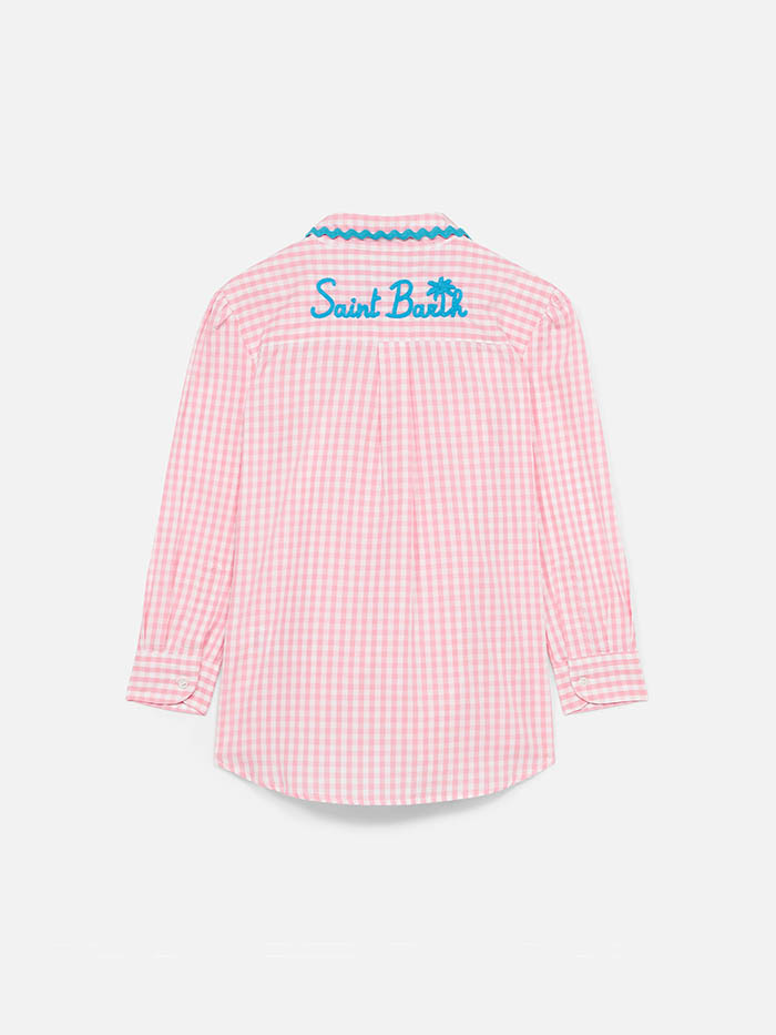 mc2-saint-barth-camicia-bambina-vichy-bianco-rosa-100-cotone-con-logo-ricamato image 1