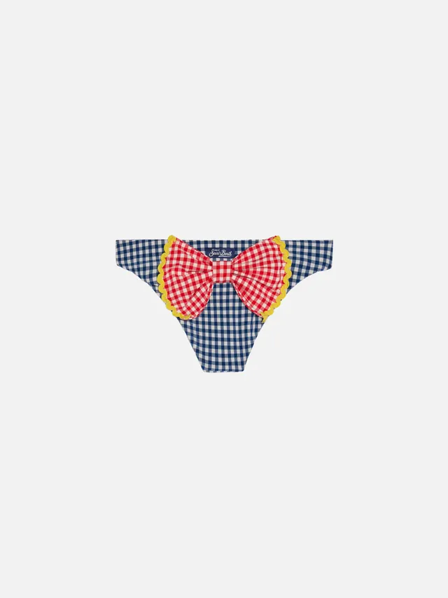 mc2-saint-barth-slip-da-bagno-bambina-stampa-vichy-blu-con-fiocco image 1