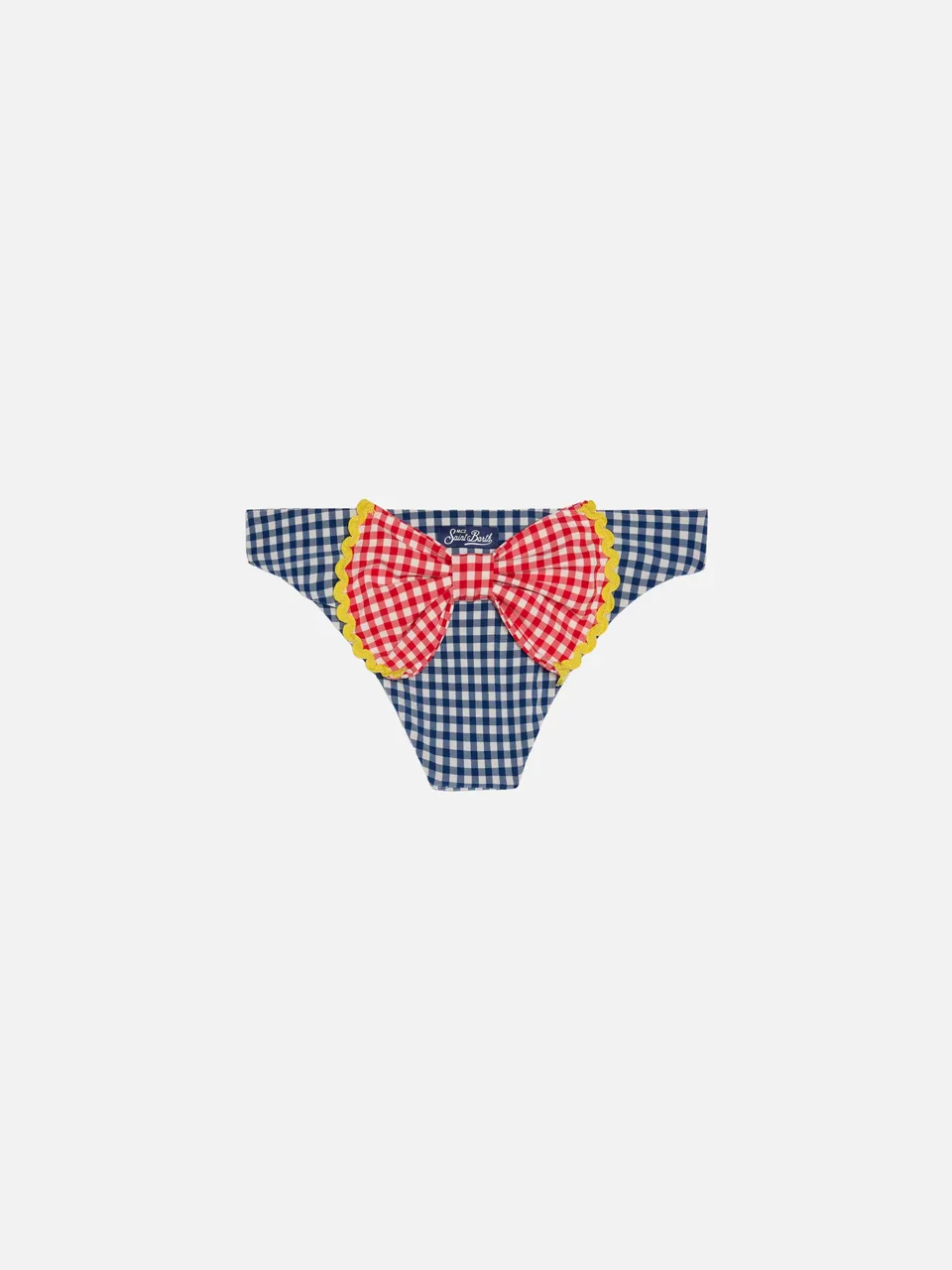 mc2-saint-barth-slip-da-bagno-bambina-stampa-vichy-blu-con-fiocco image 1