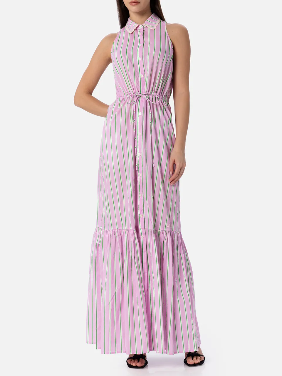 mc2-saint-barth-abito-ida-donna-lungo-in-cotone-a-righe-lilla-e-arancione image 1
